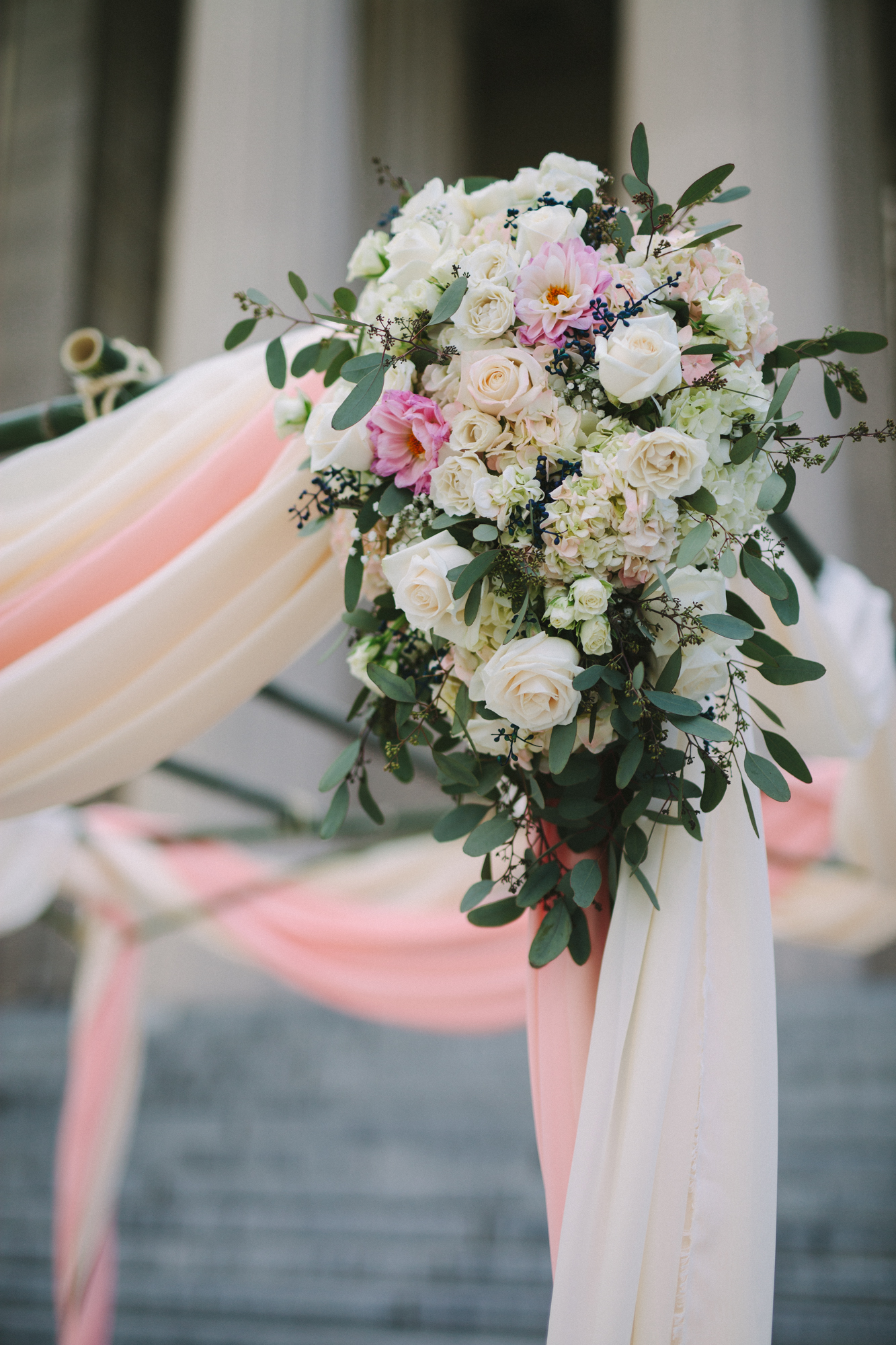 Blush chuppah floral arrangement // War Memorial, Nashville, TN Wedding