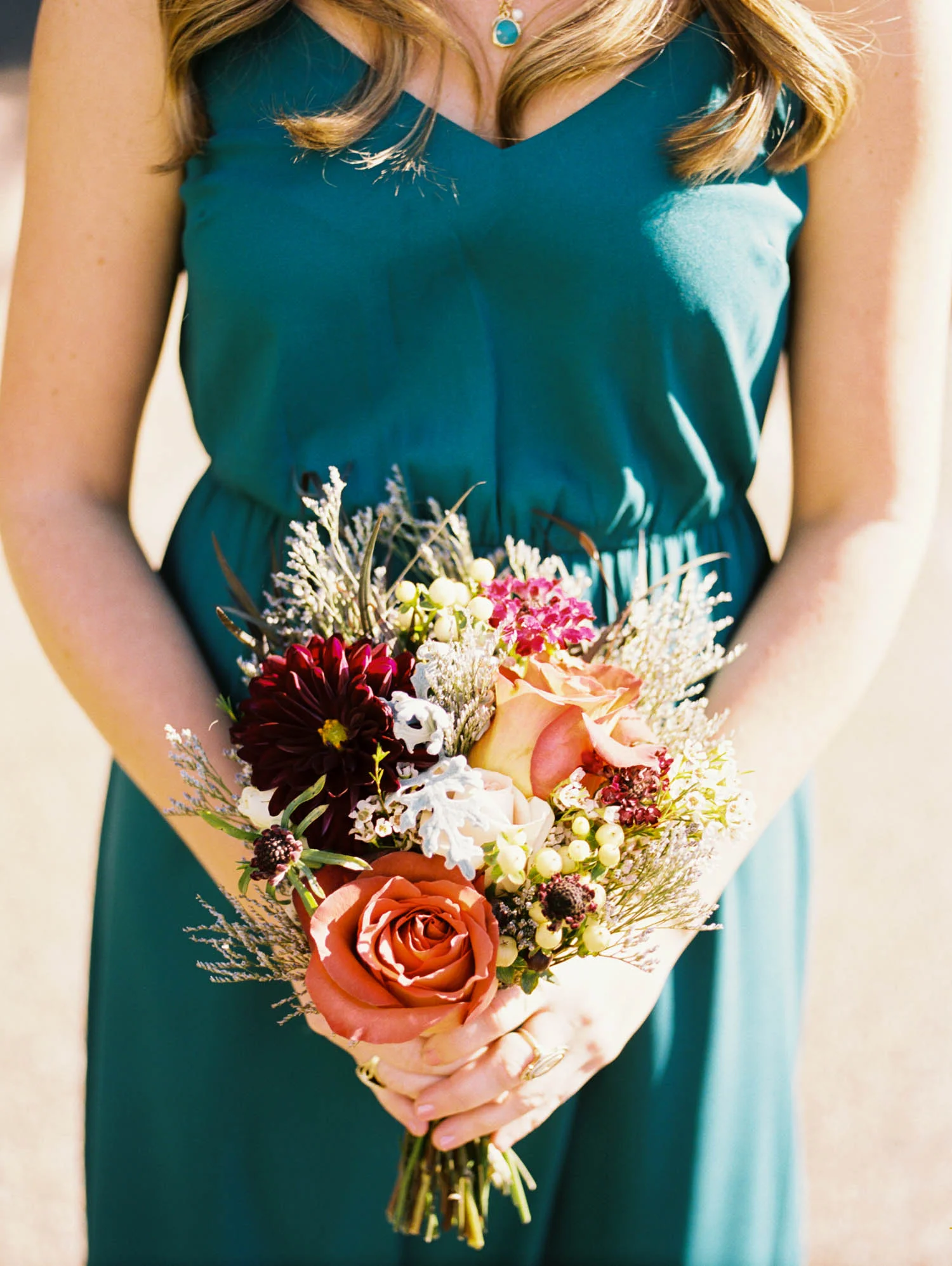 Autumnal Bouquet with burgundy, burnt orange, and mint