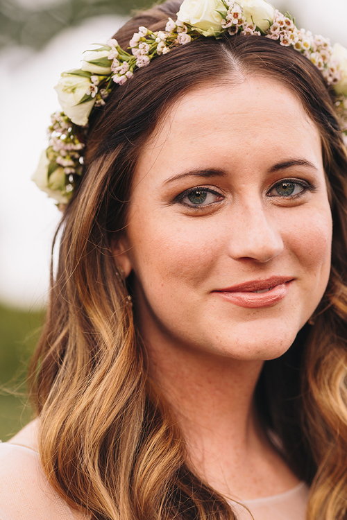 Waxflower and spray roses flower crown