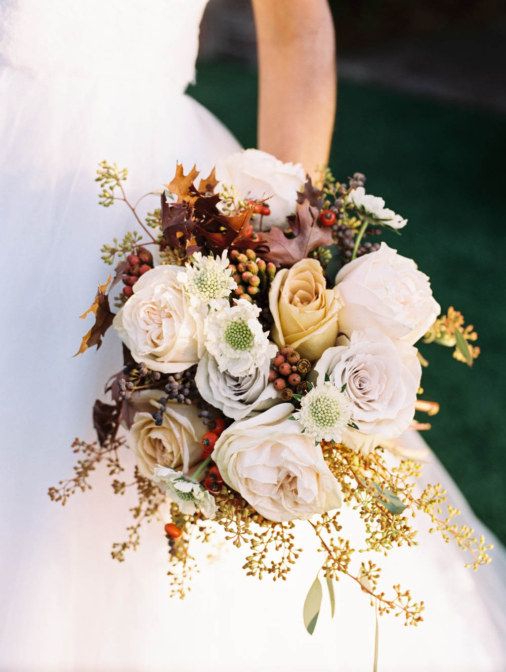 Early Grey Roses with Fall Leaves // Nashville Wedding Florist