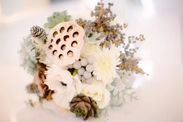 November Bride's Bouquet with metallics, navy, and mint