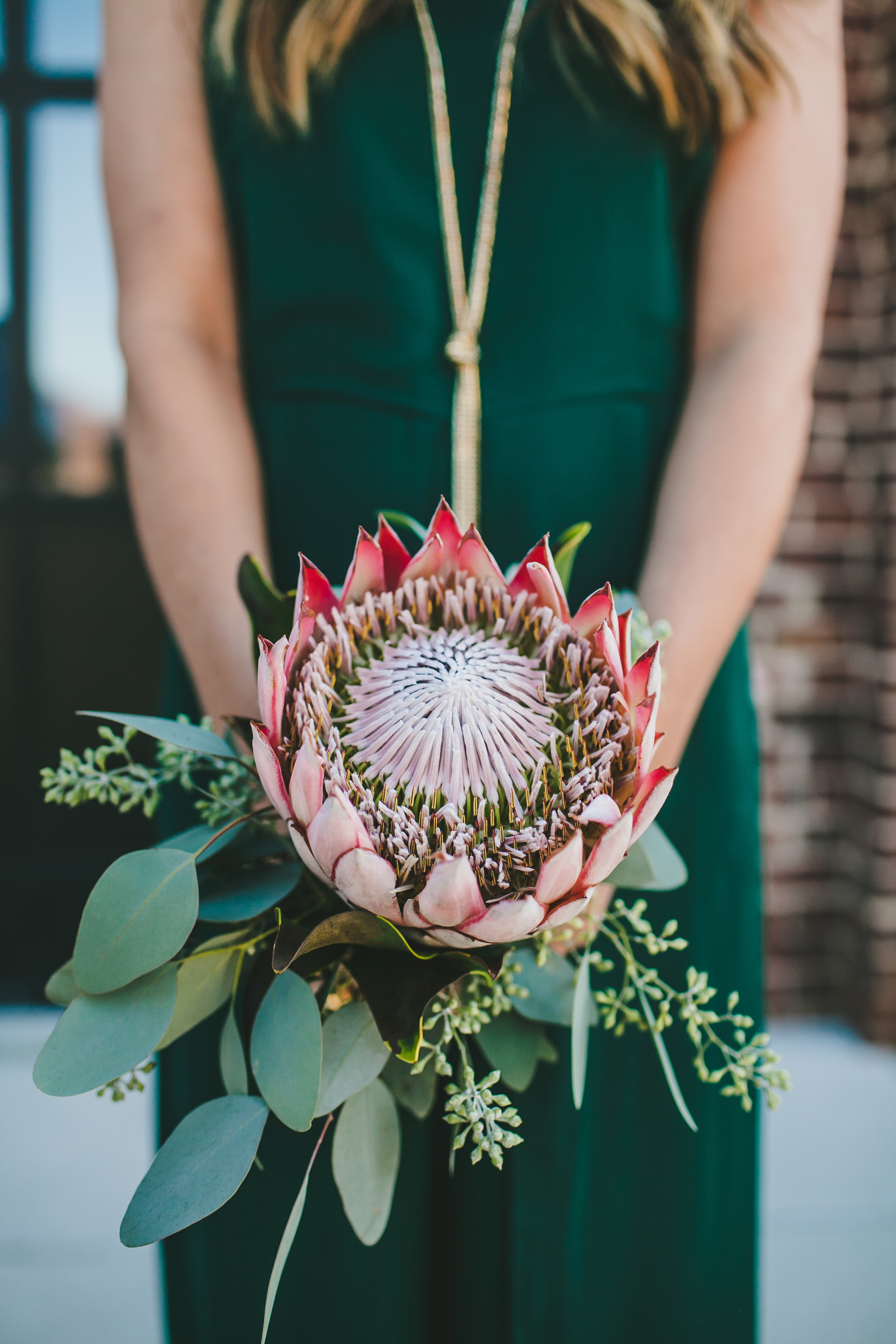 King Protea and Eucalyptus Bridesmaid Bouquet // Nashville Wedding Flowers