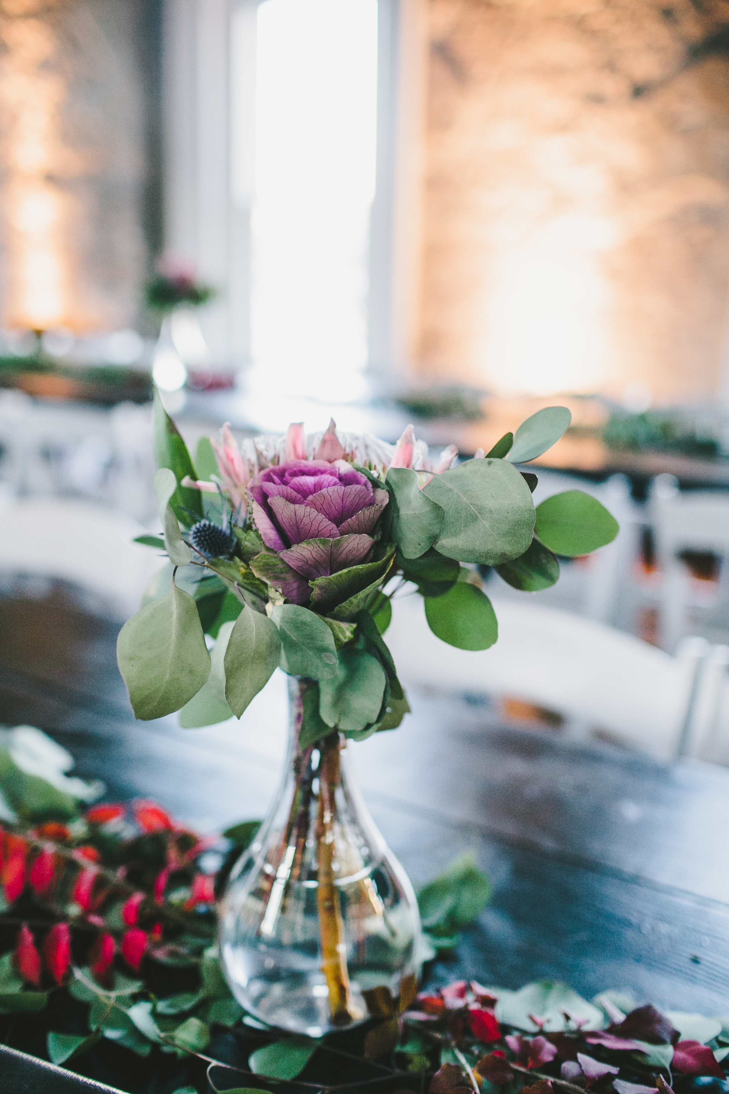 King Protea centerpiece and eucalyptus garland // Nashville Wedding Florist