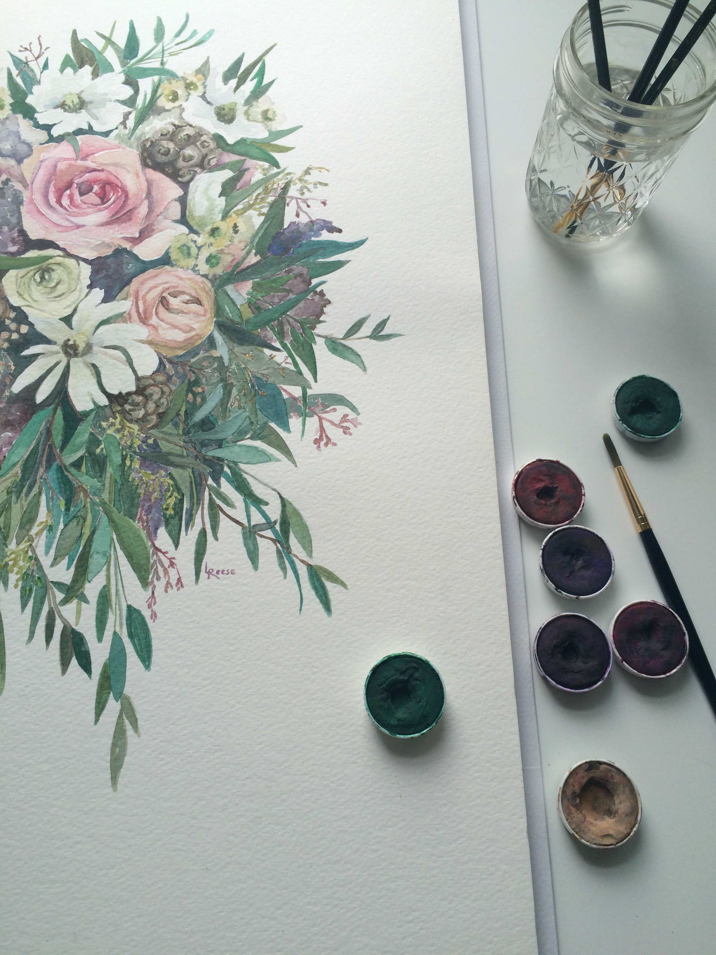 Watercolor Painting // Bridal Bouquet // Nashville Wedding Floral Design