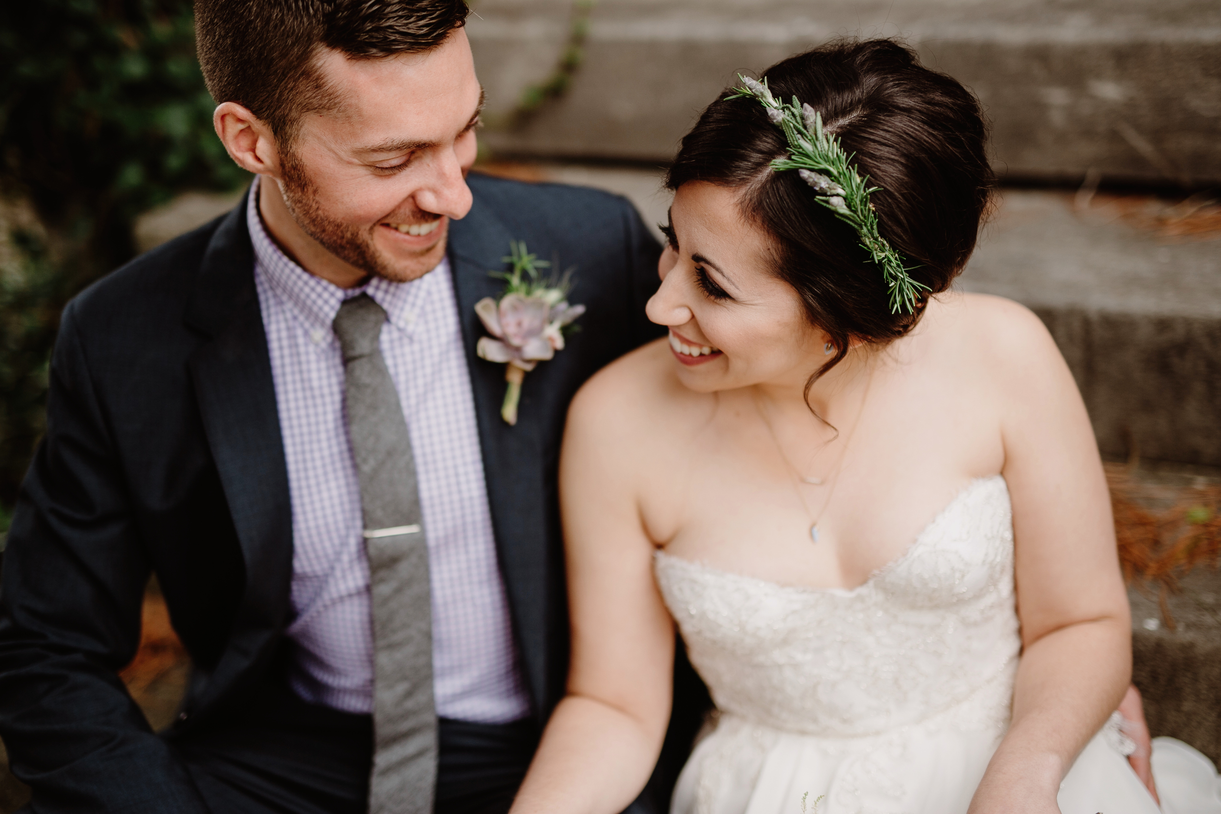 Bride's flower crown of rosemary and lavender // Nashville Wedding Floral Design