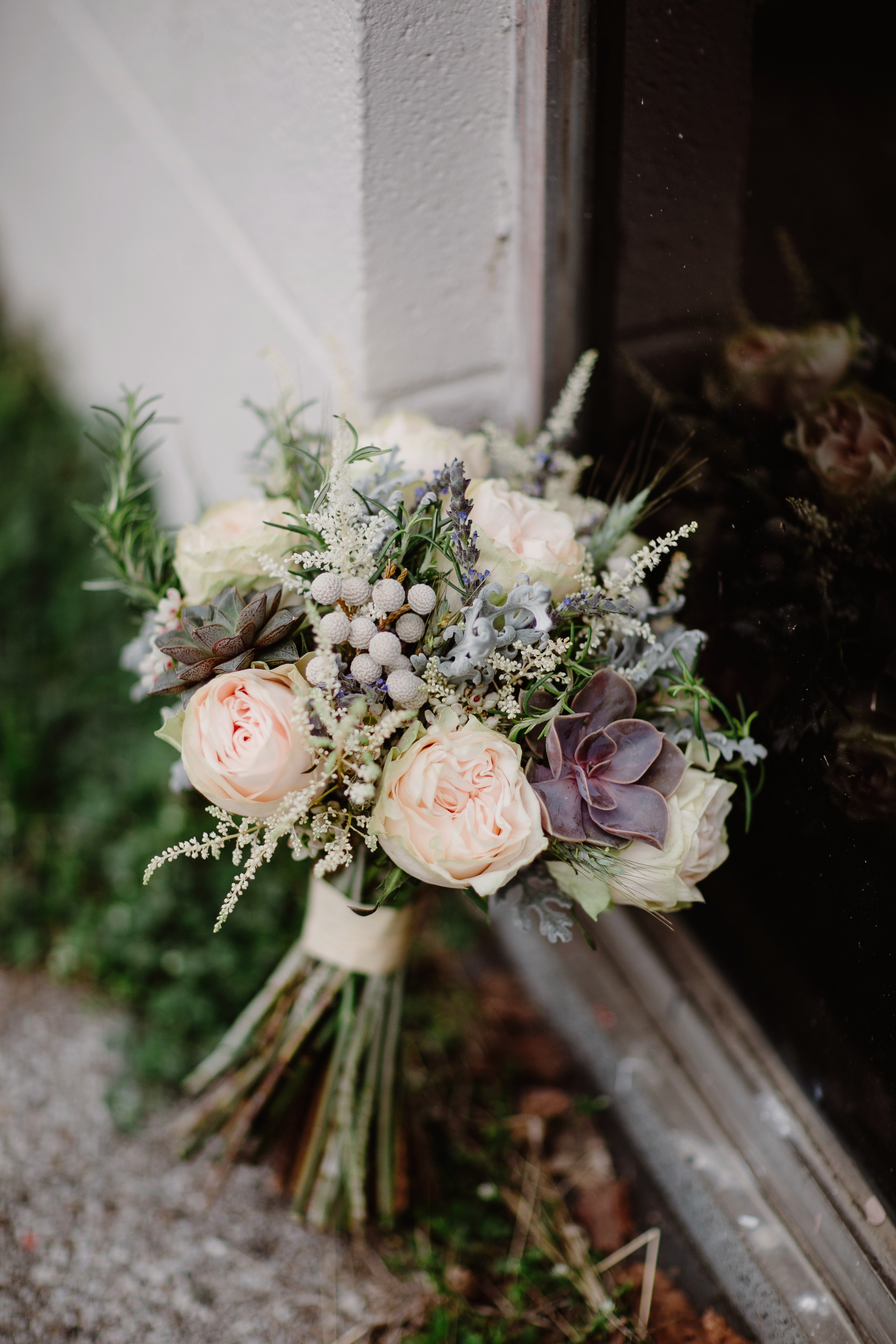 Bouquet of lavender, rosemary, and garden roses // Nashville Wedding Florist