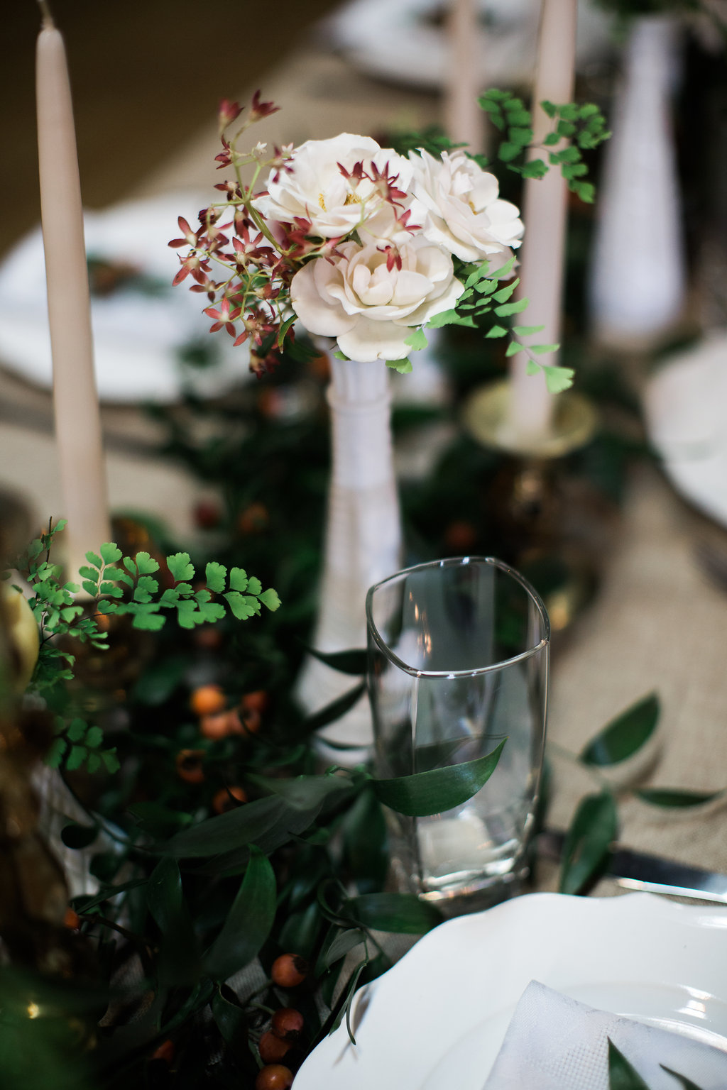 Bud Vases and garland for head table // Nashville Wedding Flowers