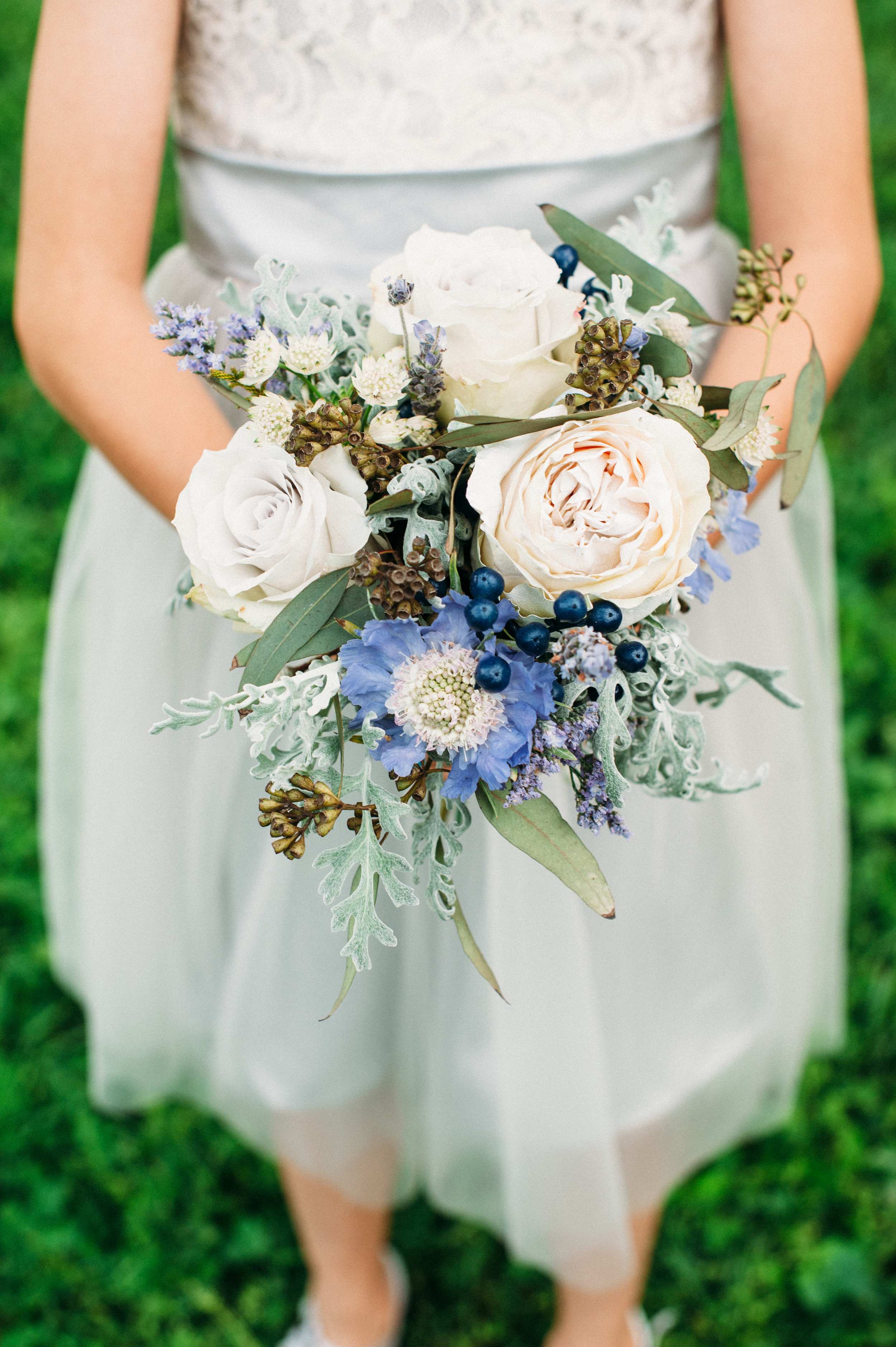 Junior bridesmaid bouquet with soft blues and greys // Nashville Wedding Flowers