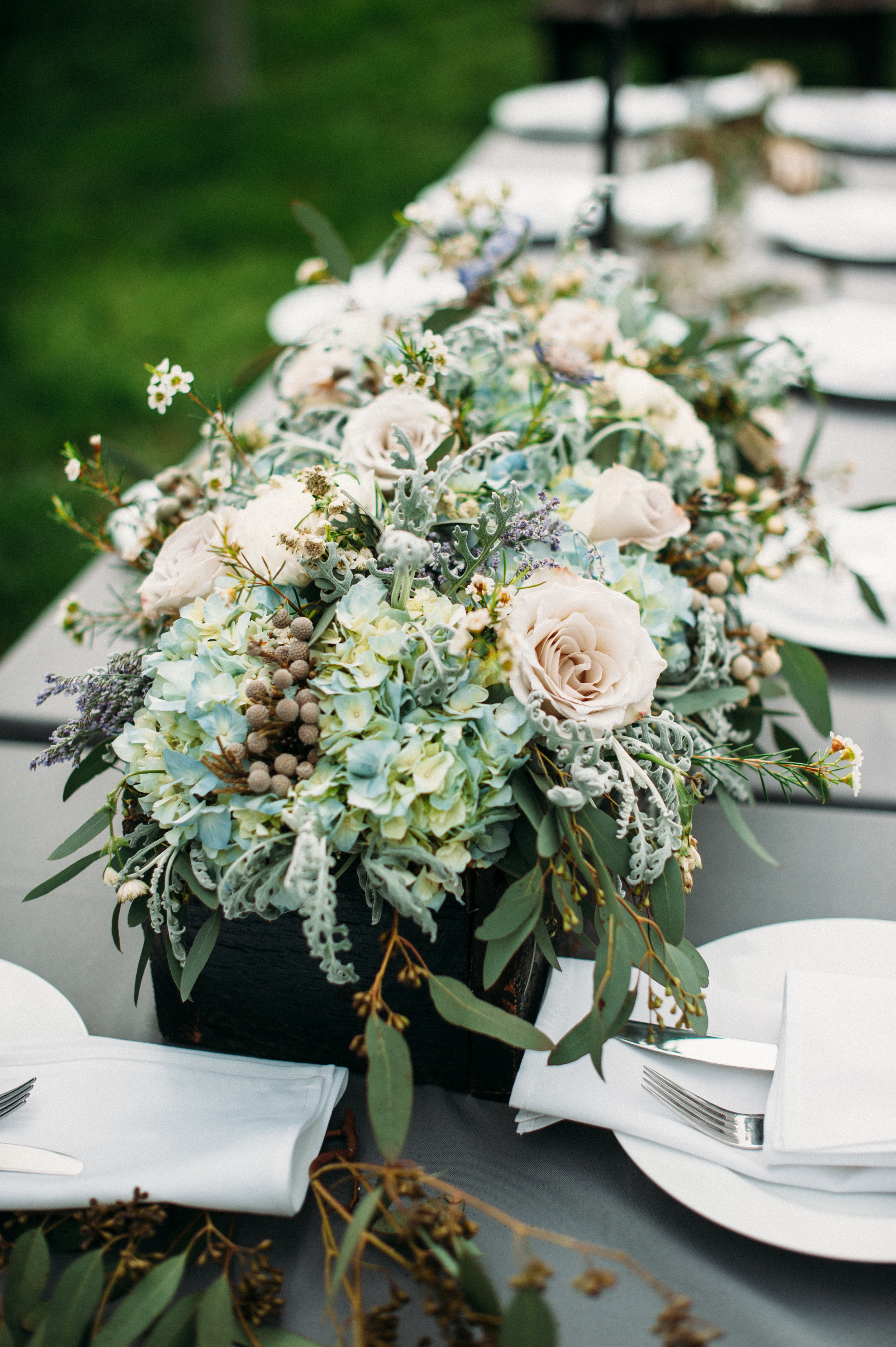 Muted blue and grey floral centerpiece // Nashville Wedding Flowers