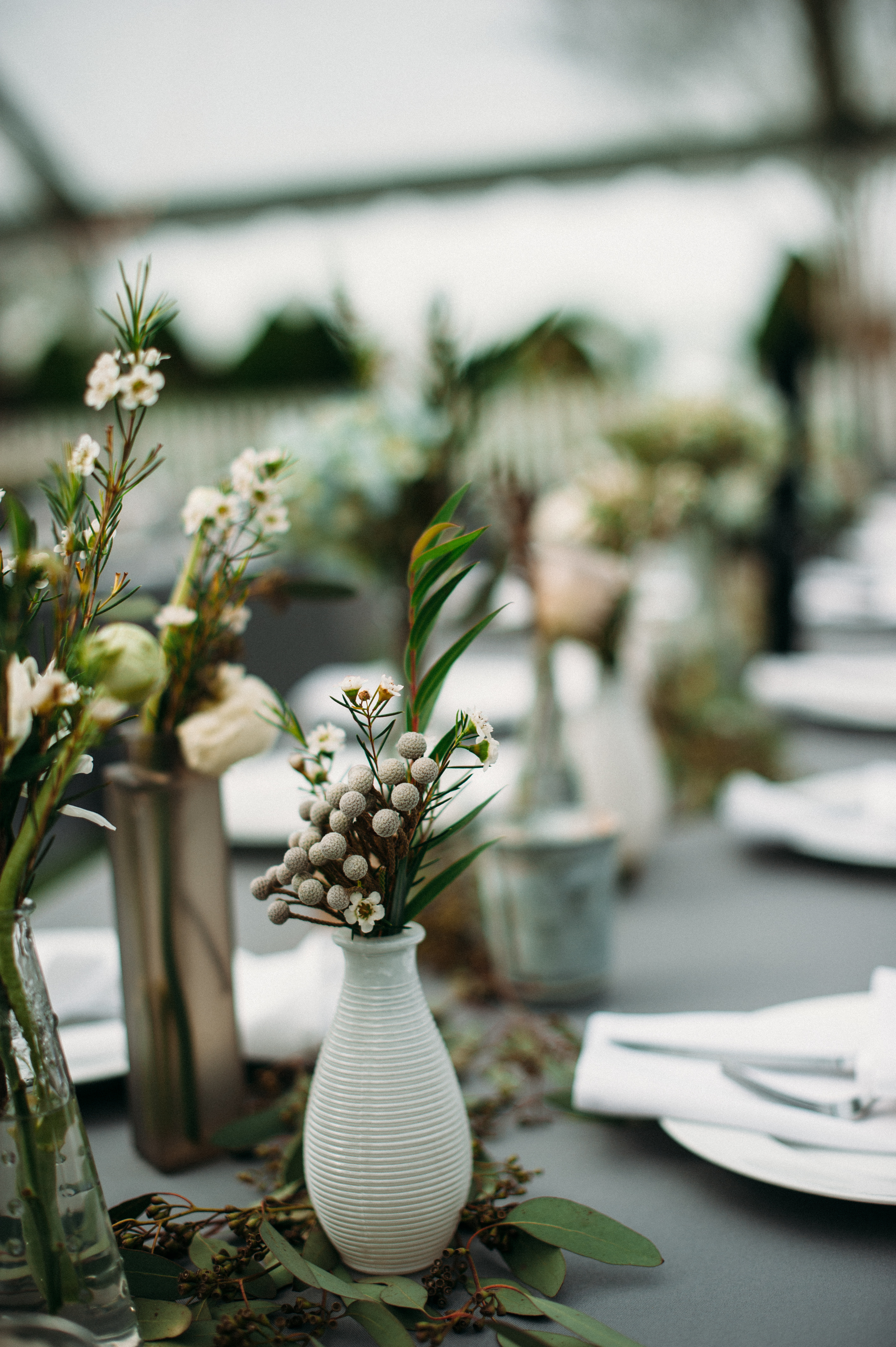 Bud Vases and greenery garland // Franklin, TN Wedding Florist