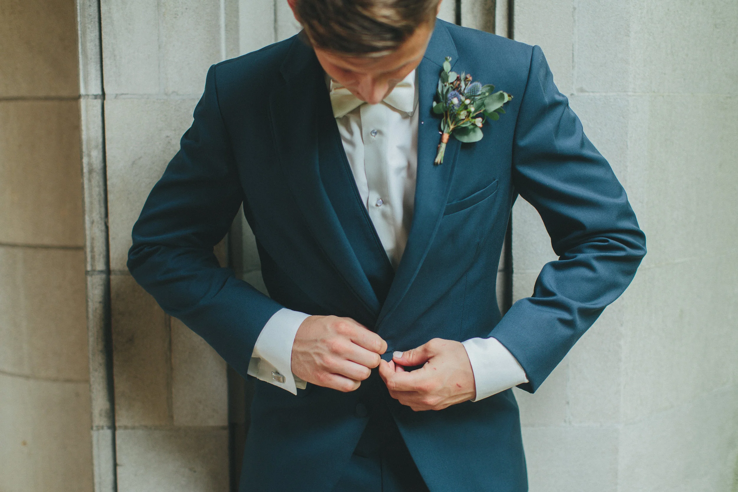 Lush greenery and thistle boutonniere // Nashville Wedding Florist