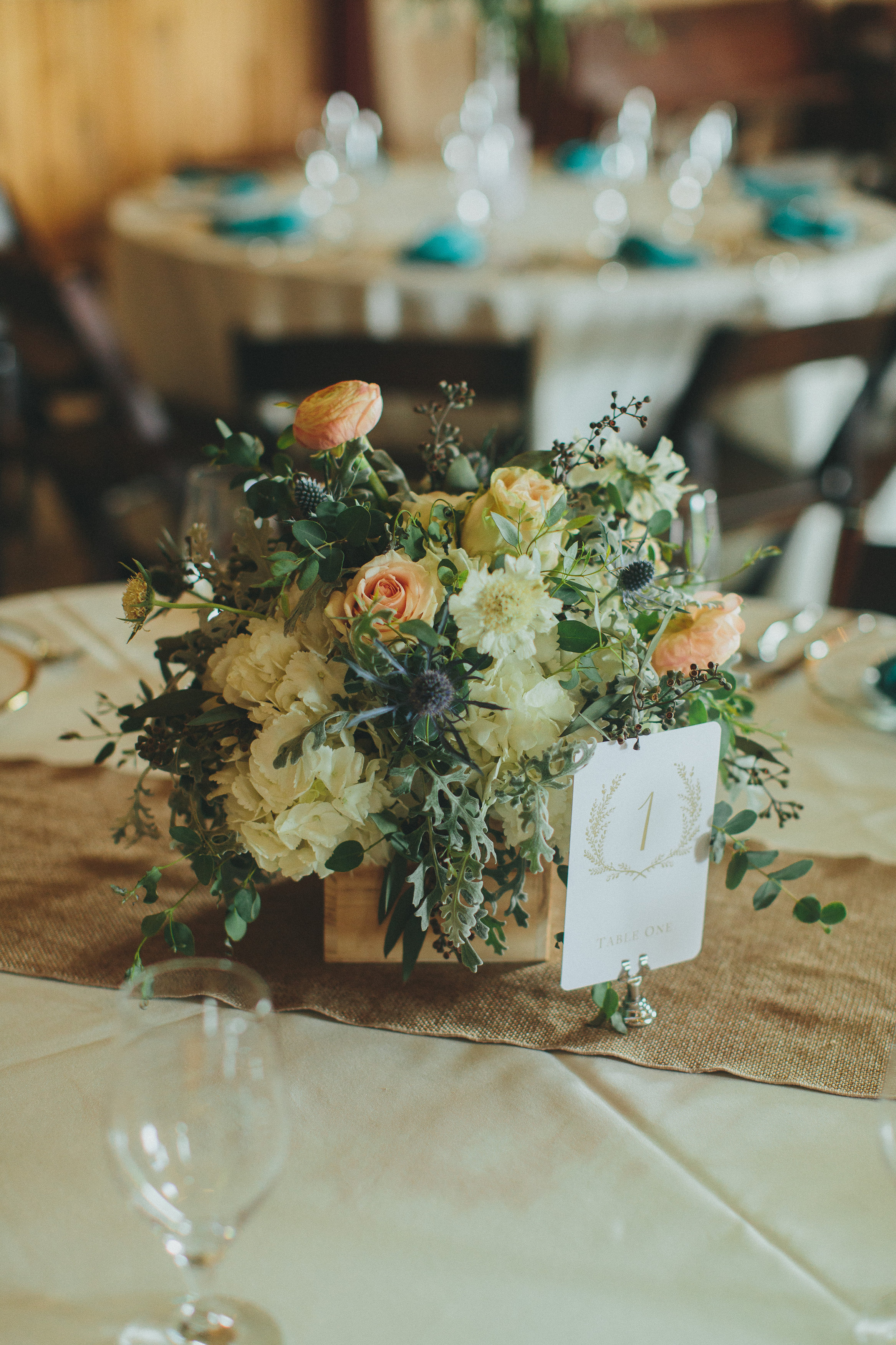 Organic floral arrangement in wooden box // Nashville Wedding Flowers