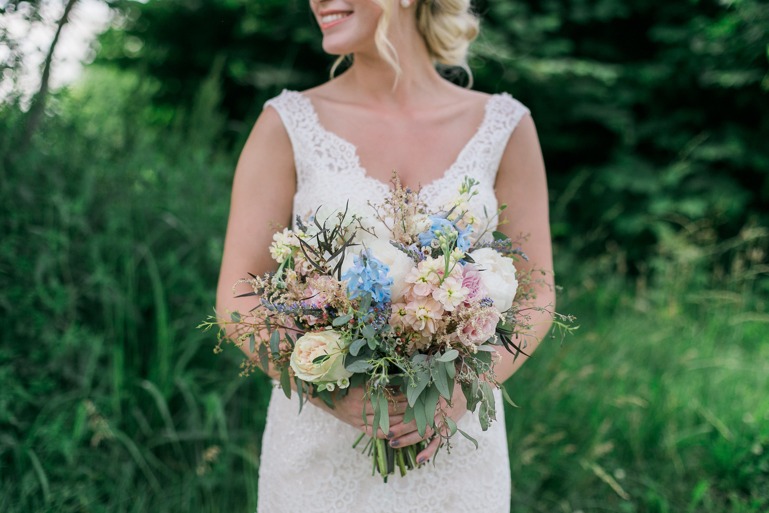 Soft blue and light pink bridal bouquet // Nashville Wedding Florist