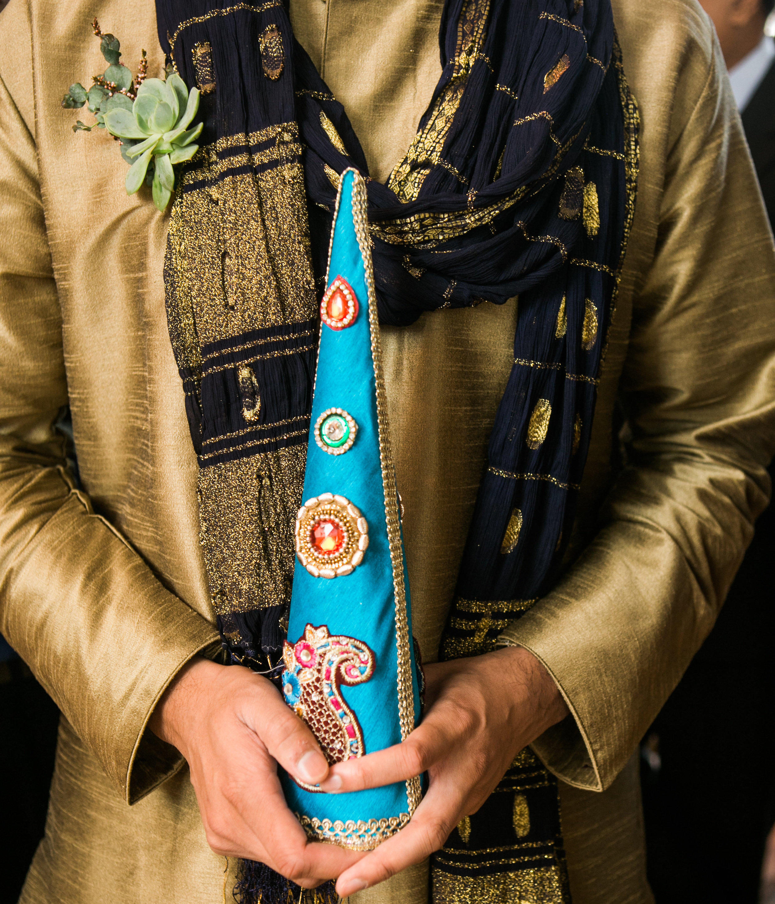 Succulent Boutonniere // Traditional Indian Wedding in Downtown Nashville