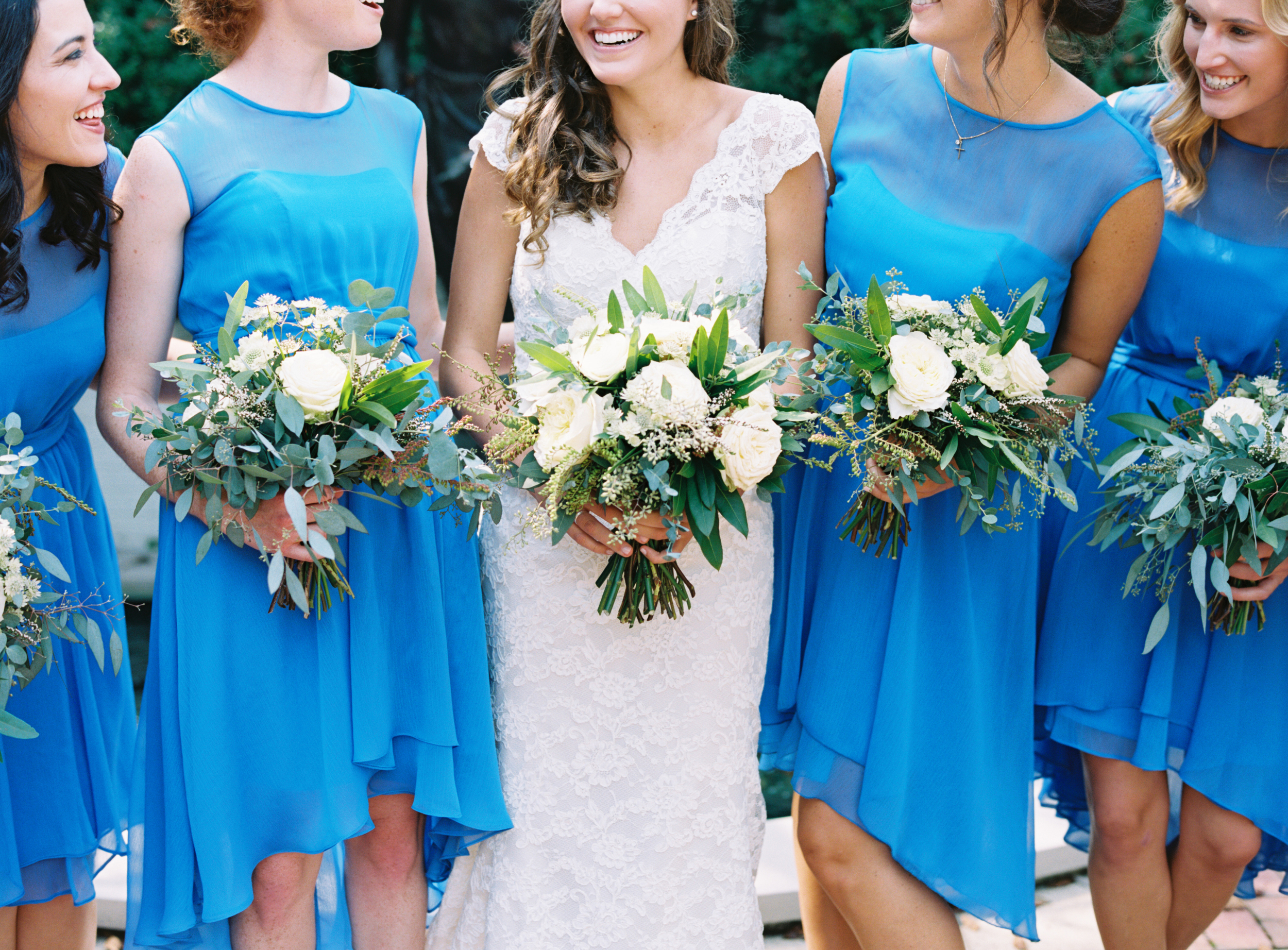 Bridesmaids in Blue // Natural Wedding Flowers