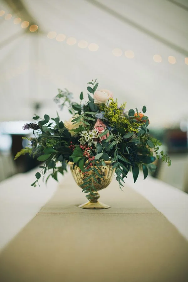 Gold Mercury Glass Footed Compote Centerpiece // Nashville Wedding Flowers