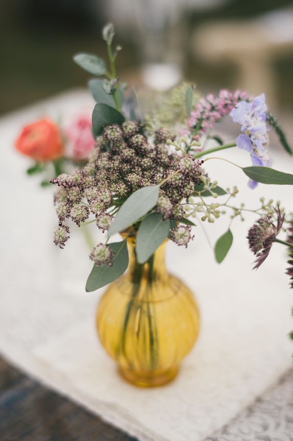 Amber bud vase with wildflowers // Destination Wedding Florist