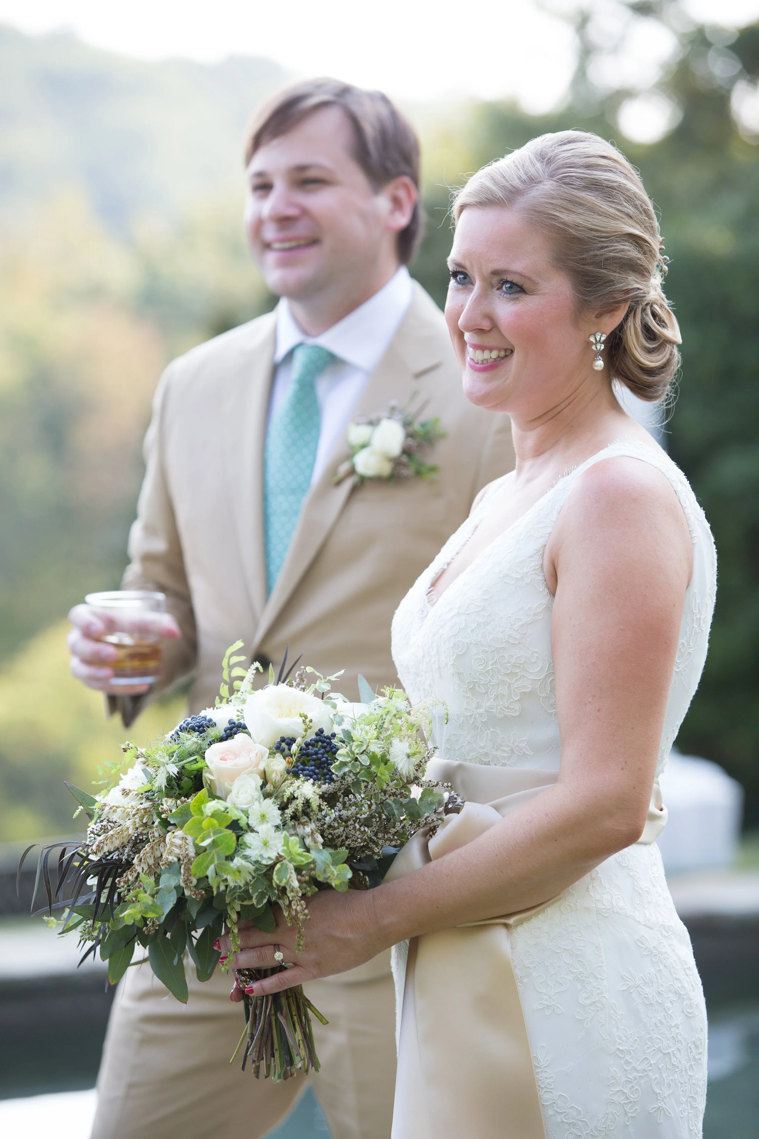 Natural, loose bridal bouquet with lots of greenery and texture