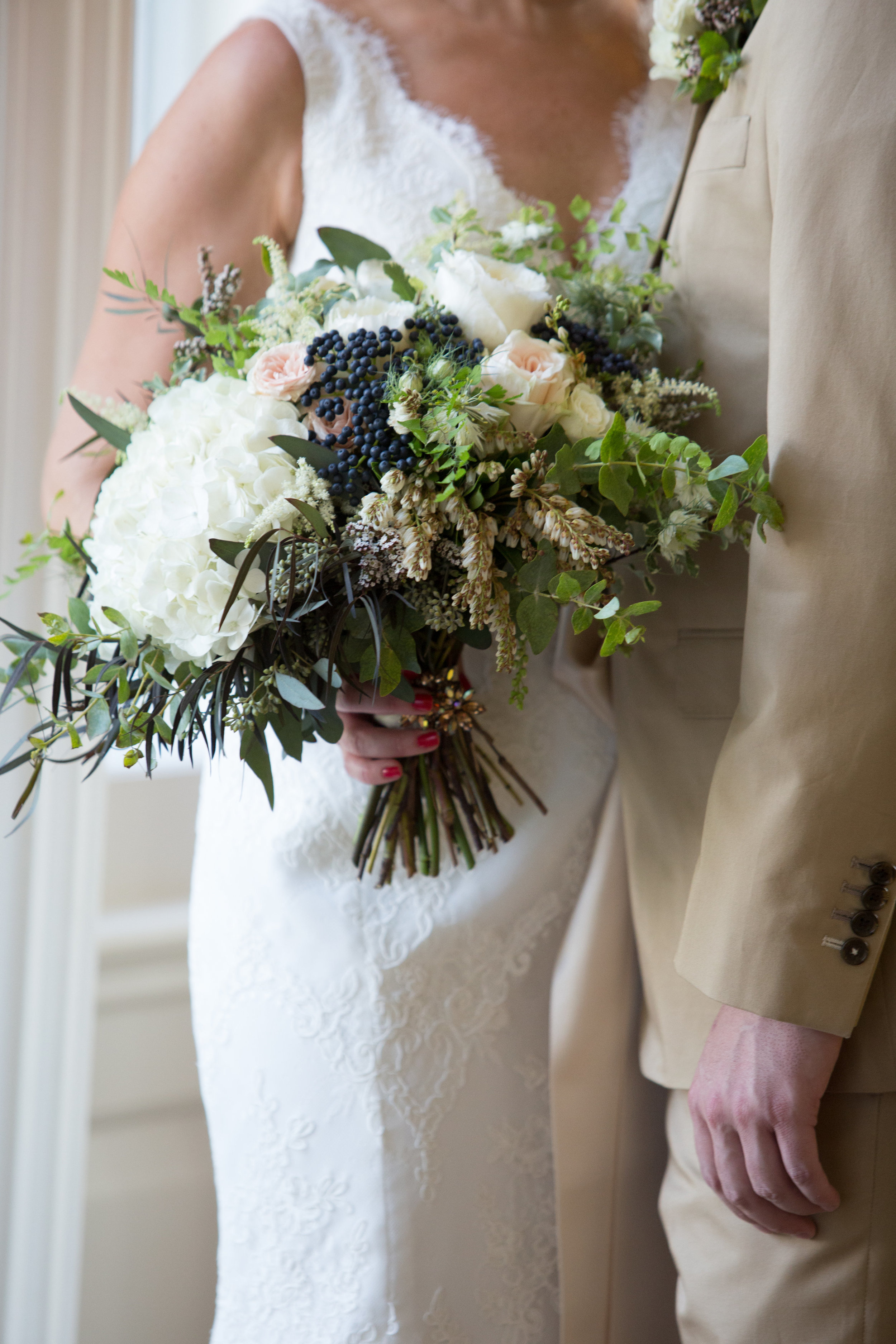 Hydrangea, viburnum, and pieris wedding bouquet // Nashville Flowers