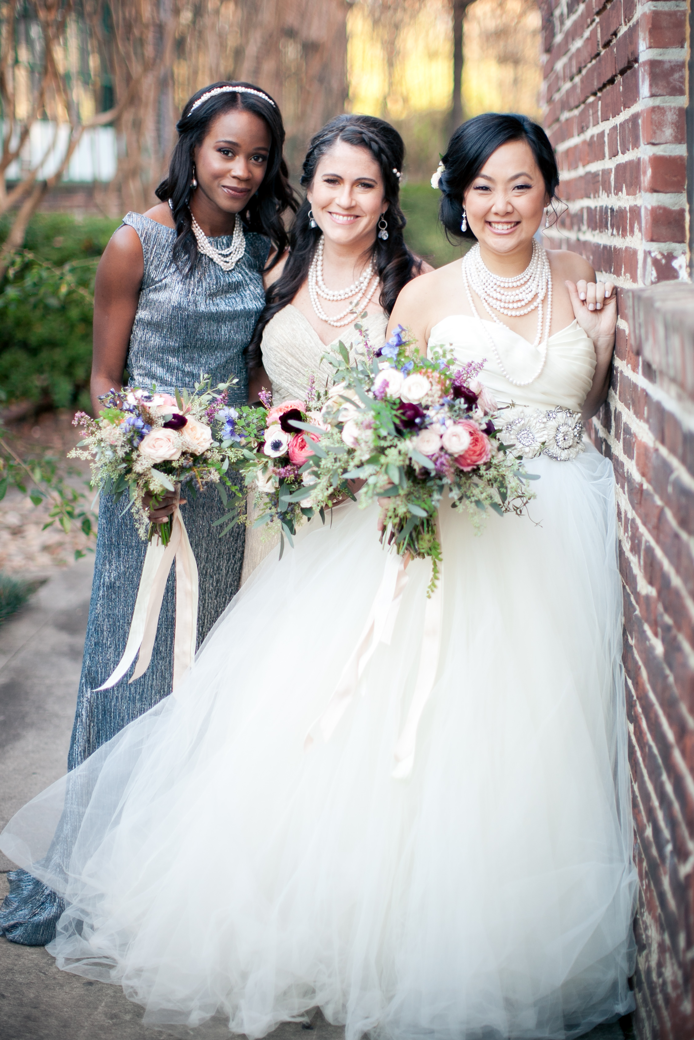 Bridal Party with organic bouquet including anemones and garden roses // Southeast Floral Design