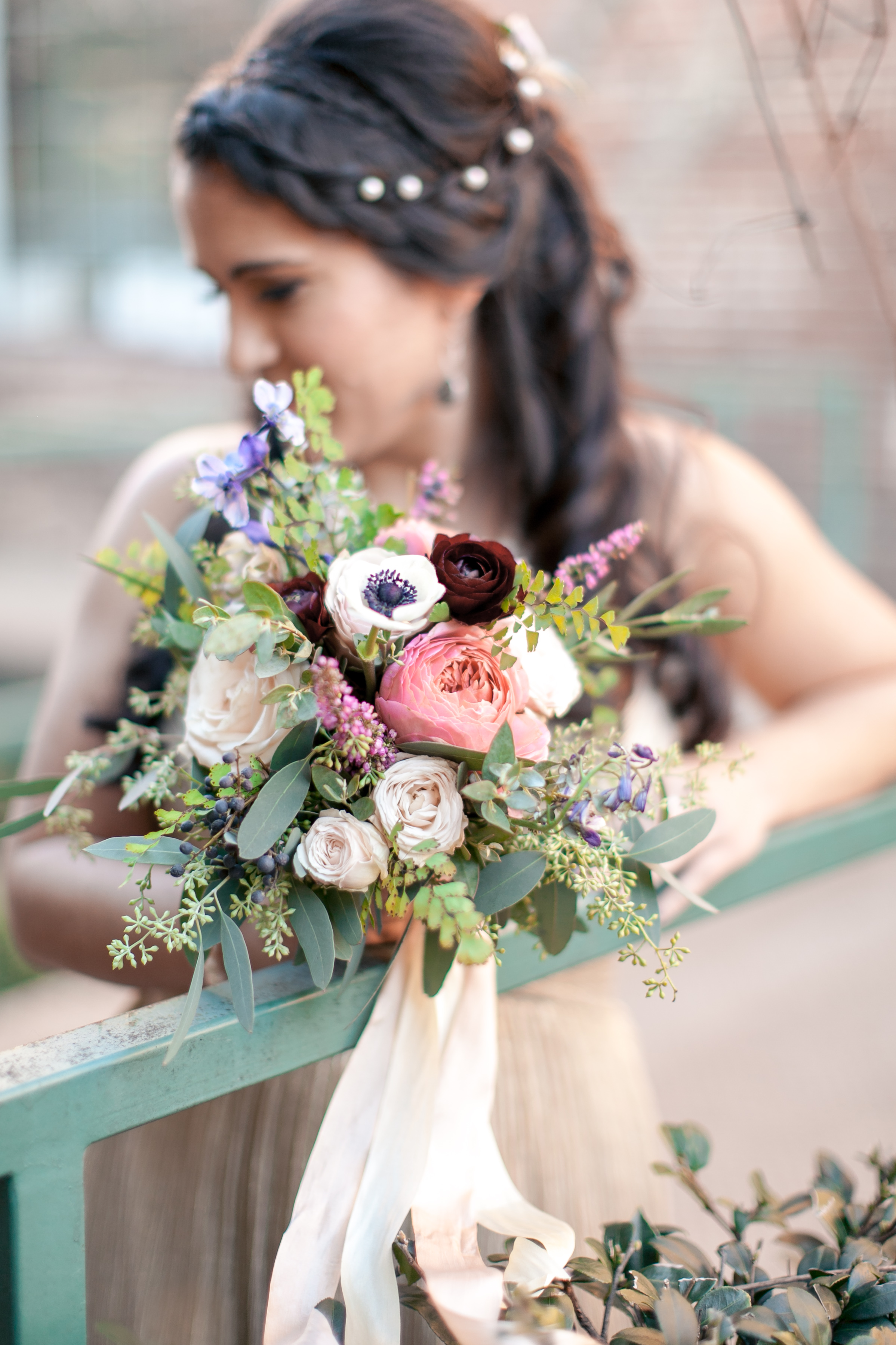 Bridesmaid bouquet with anemones, ranunculus, and silk ribbon // Nashville to Atlanta Floral Design