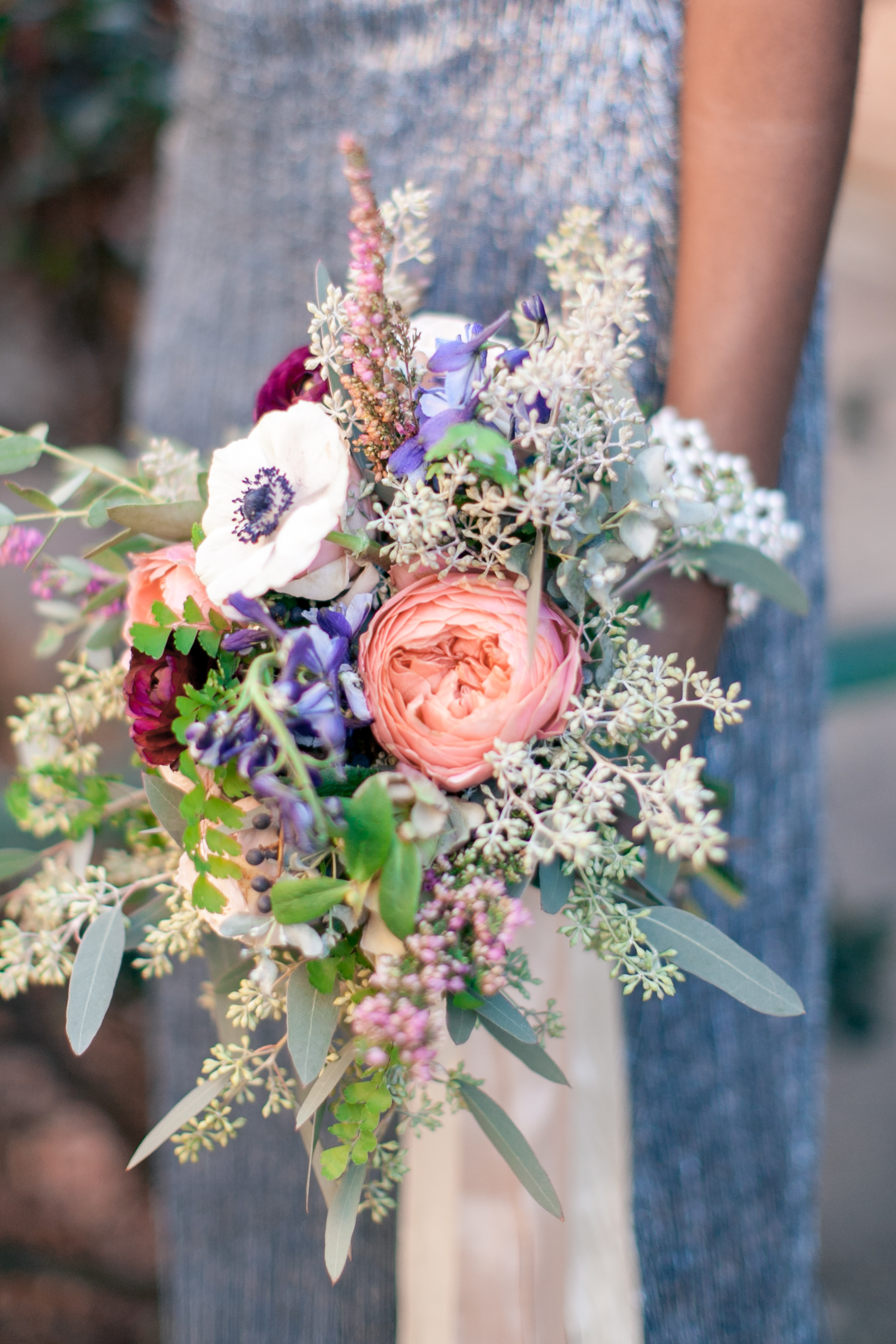 Organic wedding bouquet with garden roses, anemones, ranunculus, and lush greenery // Nashville to Atlanta Florist