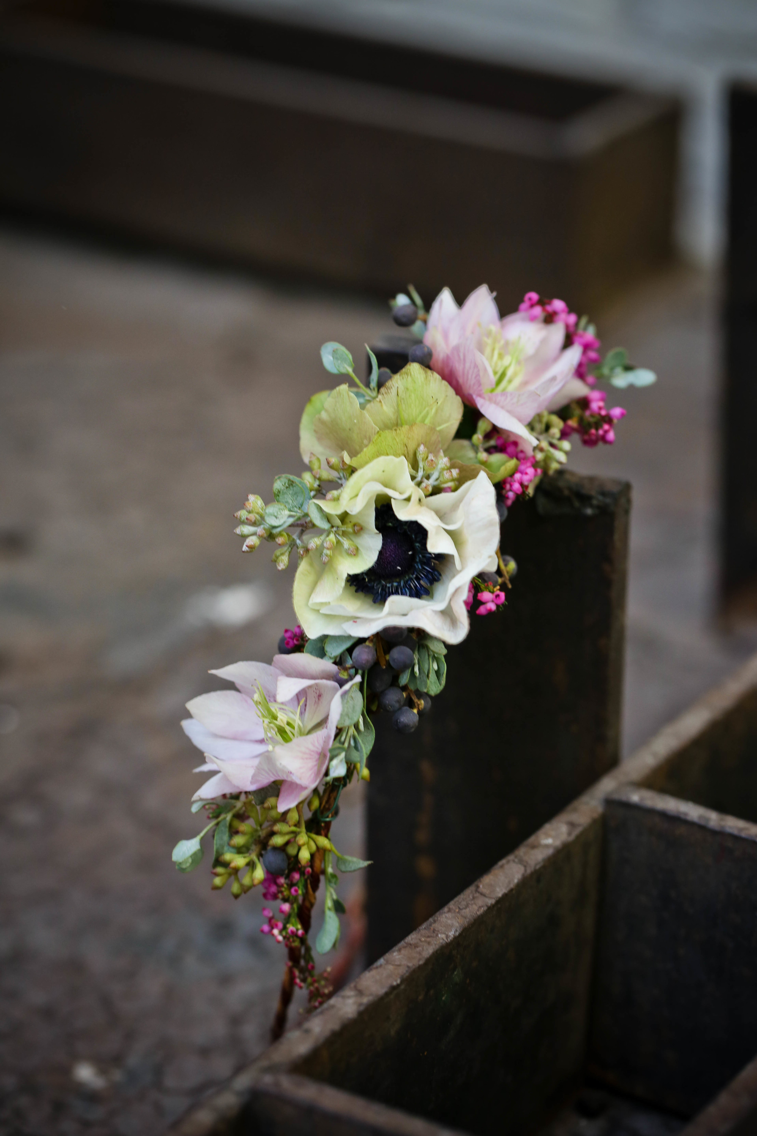 Flower Crown with Anemones and Hellebores // Atlanta Wedding Floral Design
