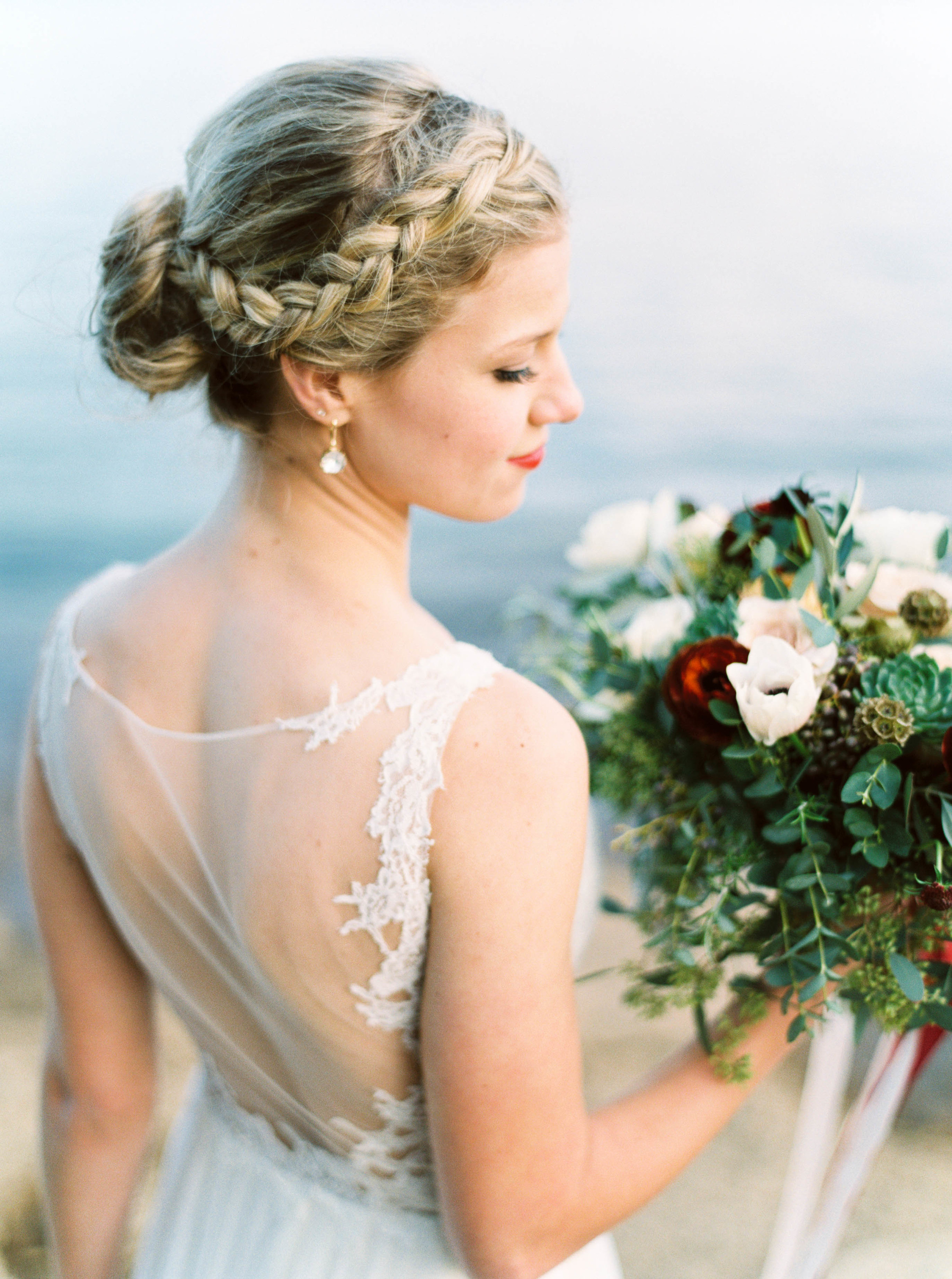 Sheer back wedding dress // Lush bridal bouquet