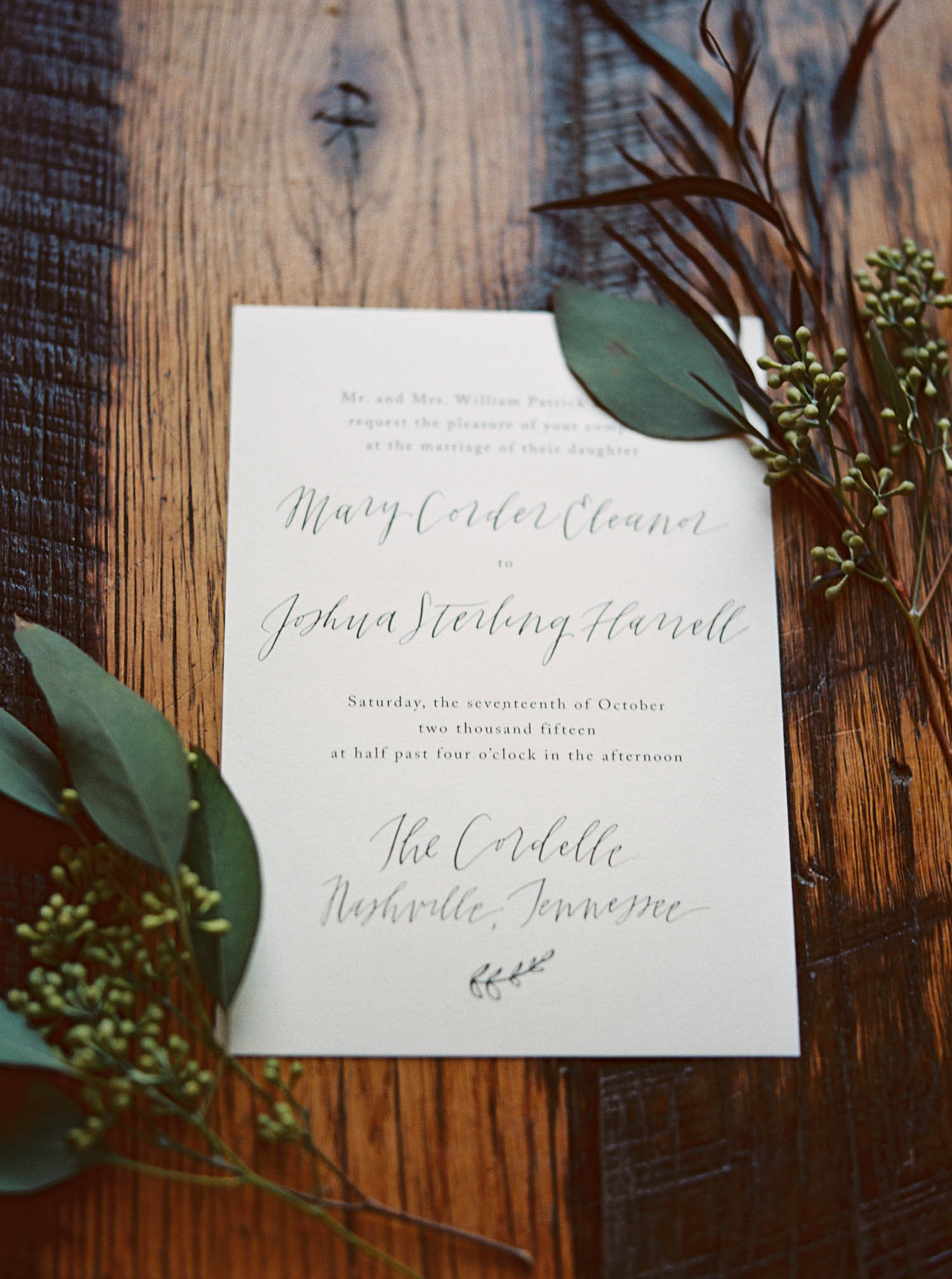 Simple calligraphy wedding invitation