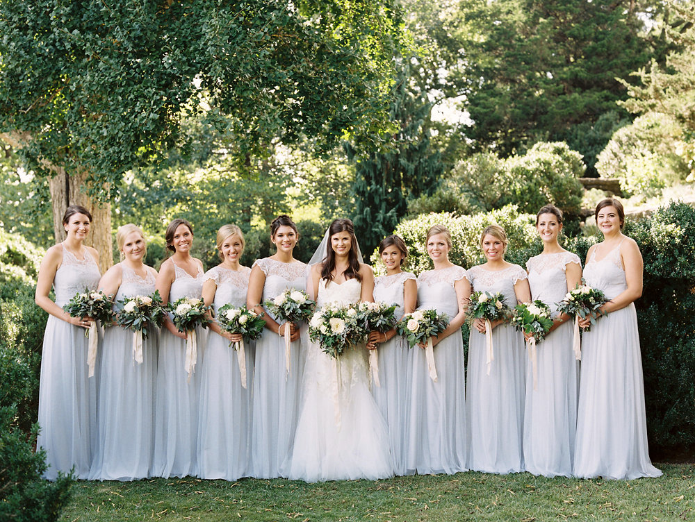 Pale blue bridesmaid dresses with lush, greenery heavy bouquet // Nashville Wedding Inspiration