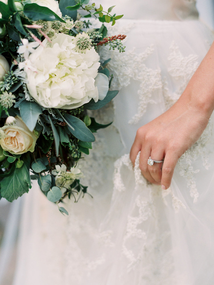 White peonies, lush greenery, blush garden rose bridal bouquet // Southeastern US Destination Floral Design
