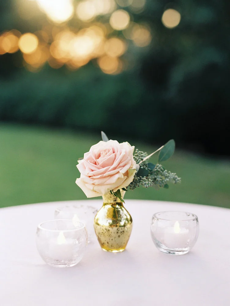 Sweet blush rose in gold mercury glass bud vase // Nashville Wedding Floral Design