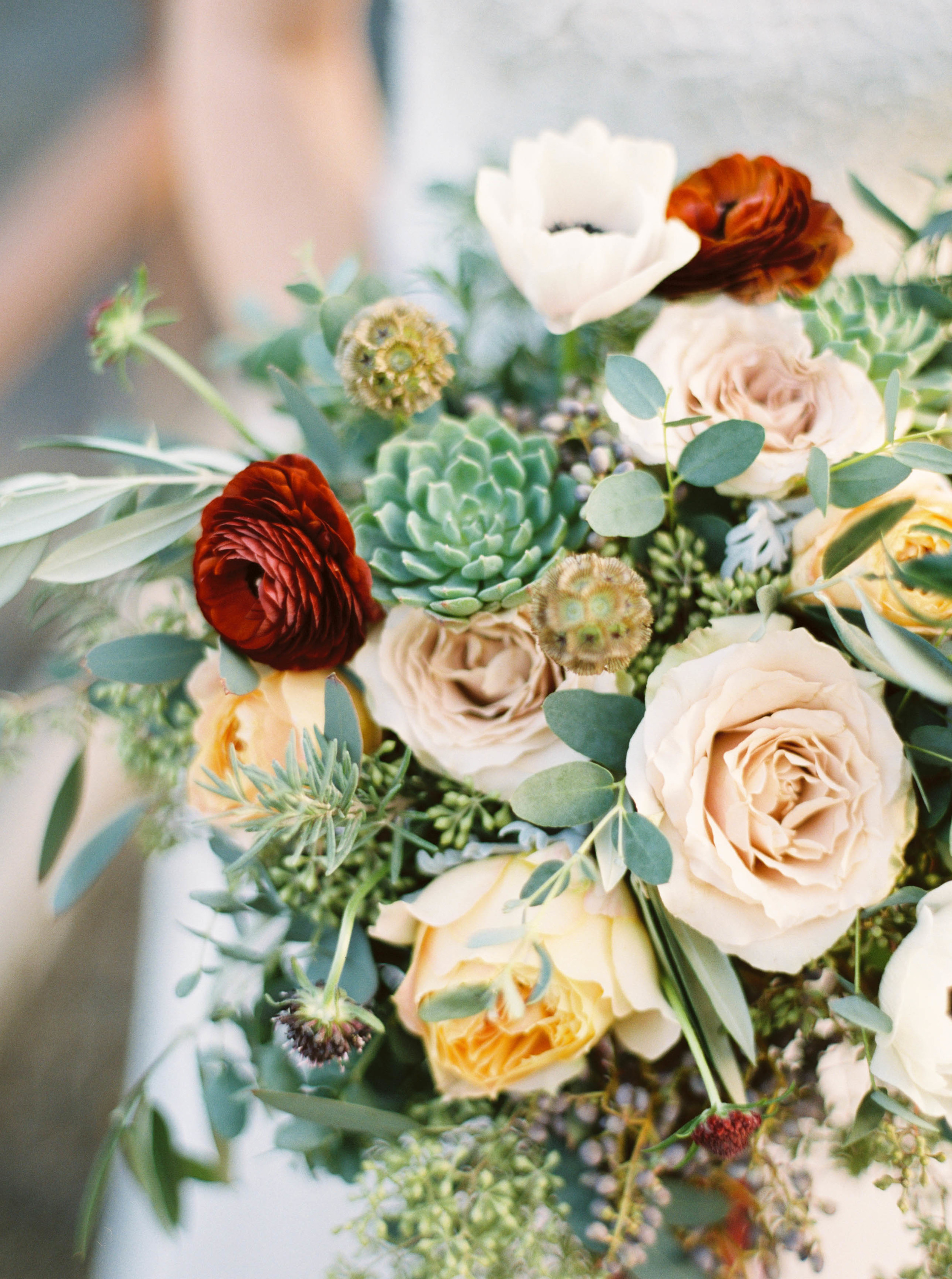 Ranunculus, Succulents, Garden Roses, and lush greenery // Destination wedding florist