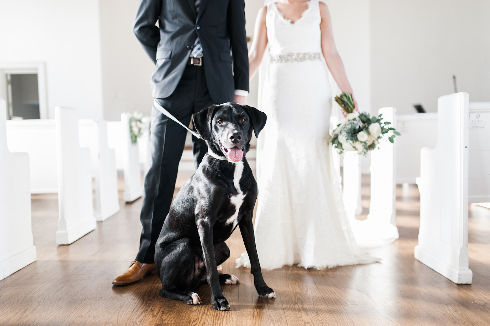 Bride and groom with dog // Organic floral design
