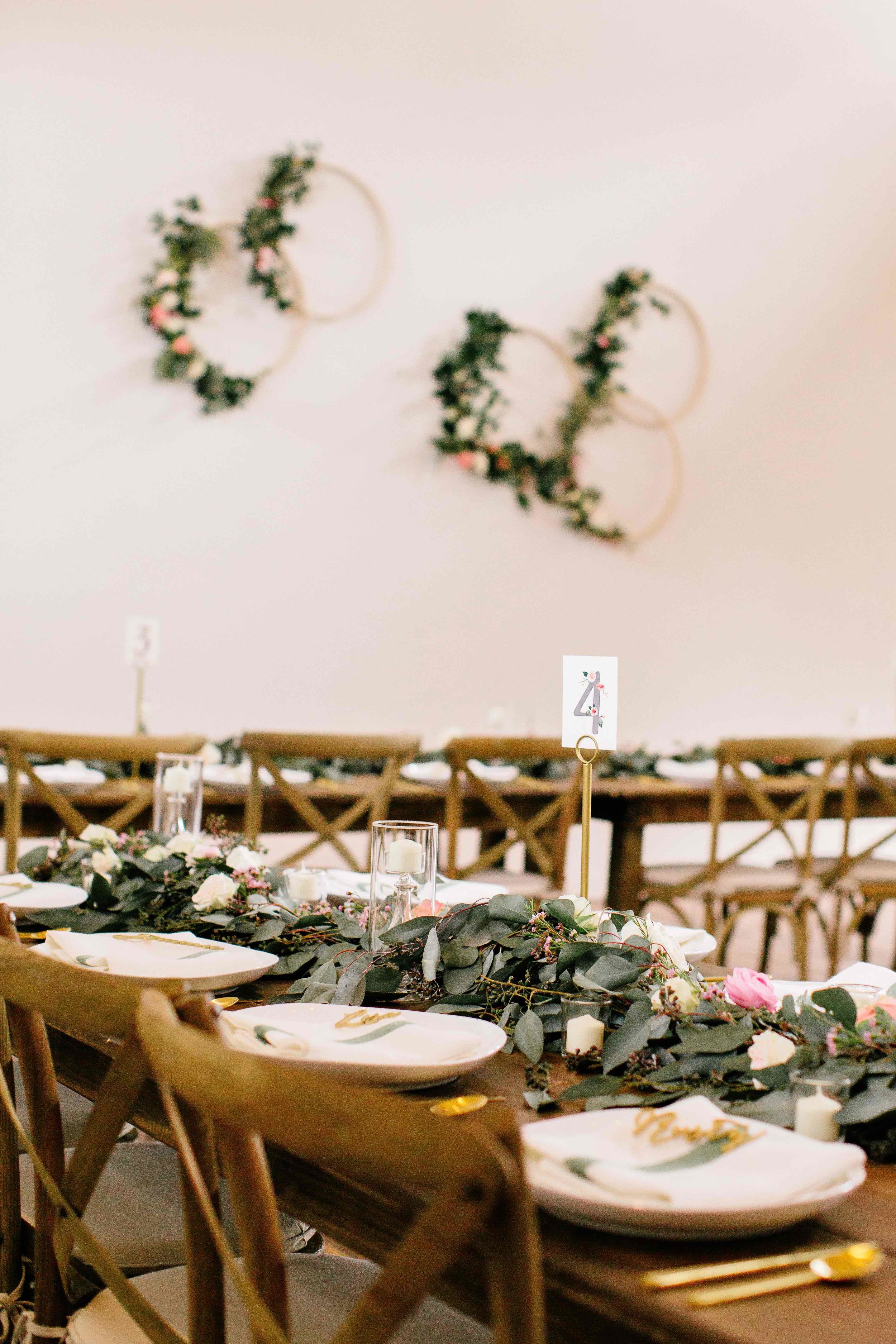 Organic garlands of greenery and flowers // floral table runners