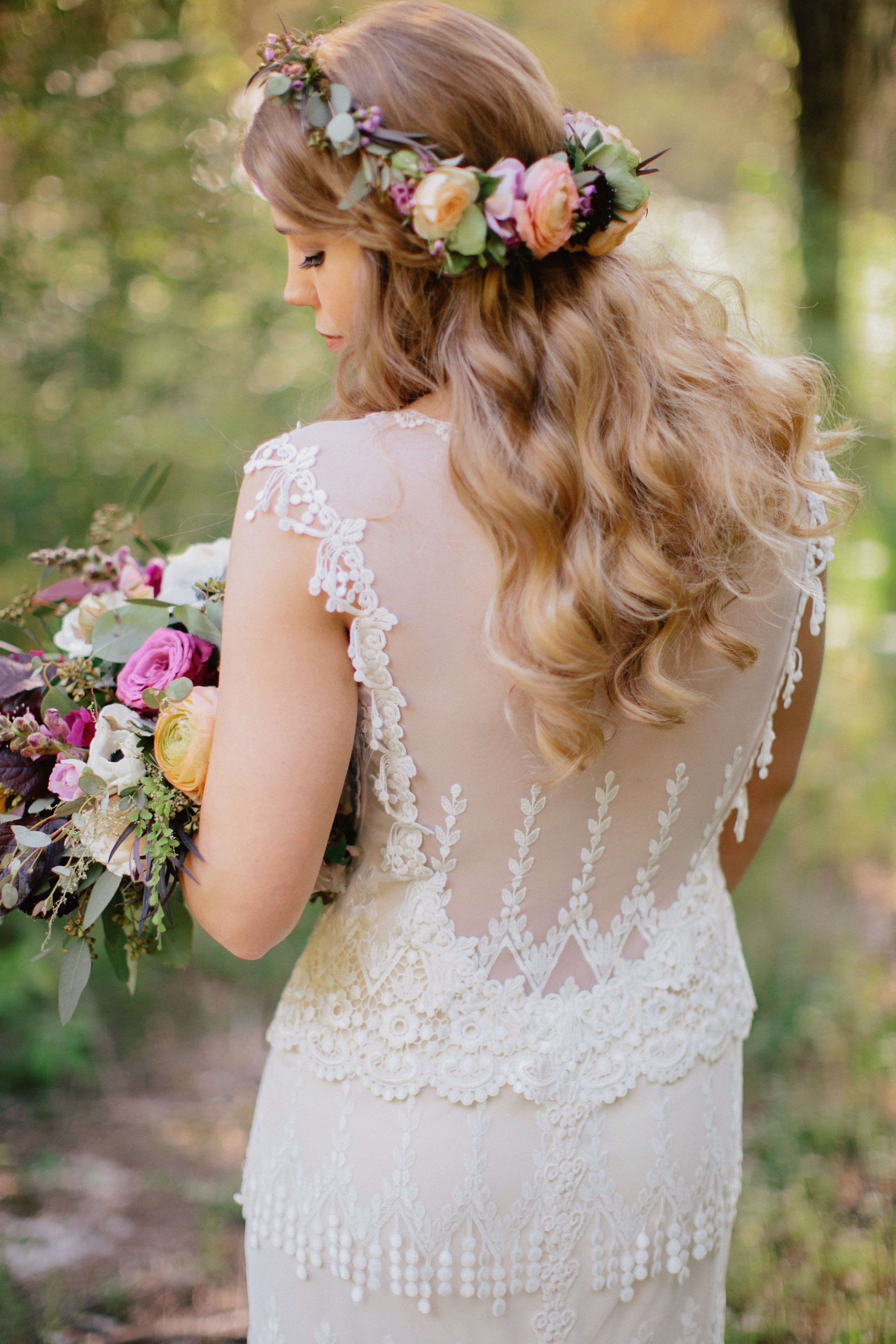 Bride's Flower Crown with floral in the back // Nashville Wedding Florist