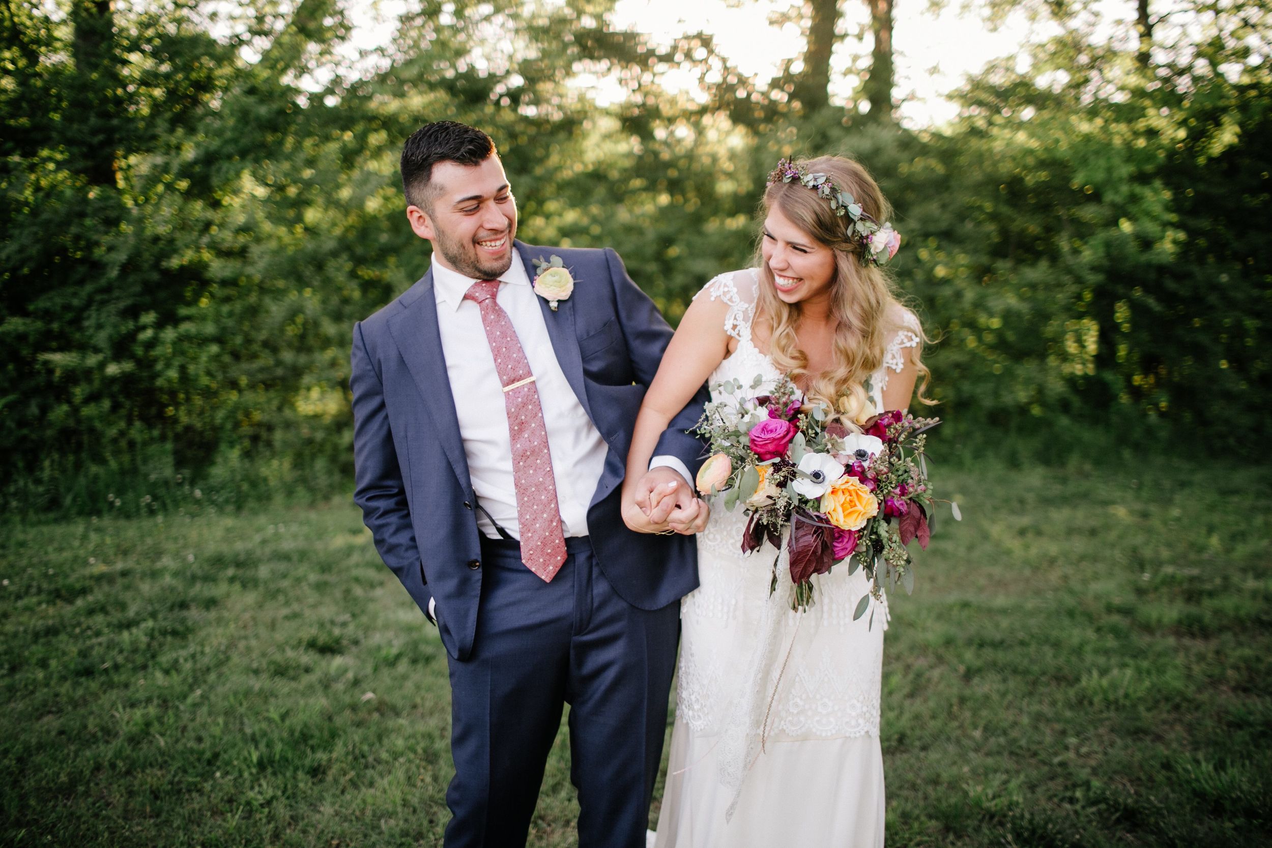Bohemian Fiesta Bride and Groom // Nashville Wedding Florist with natural, loose style