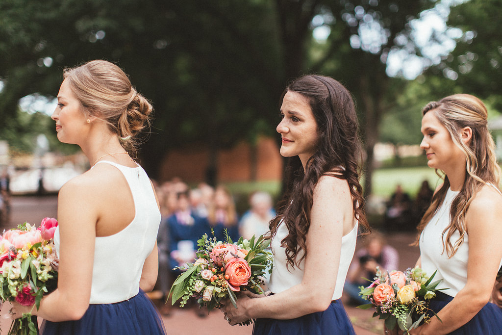 White crop top and navy tulle skirts for bridesmaids // Lush, organic floral design in Nashville, TN