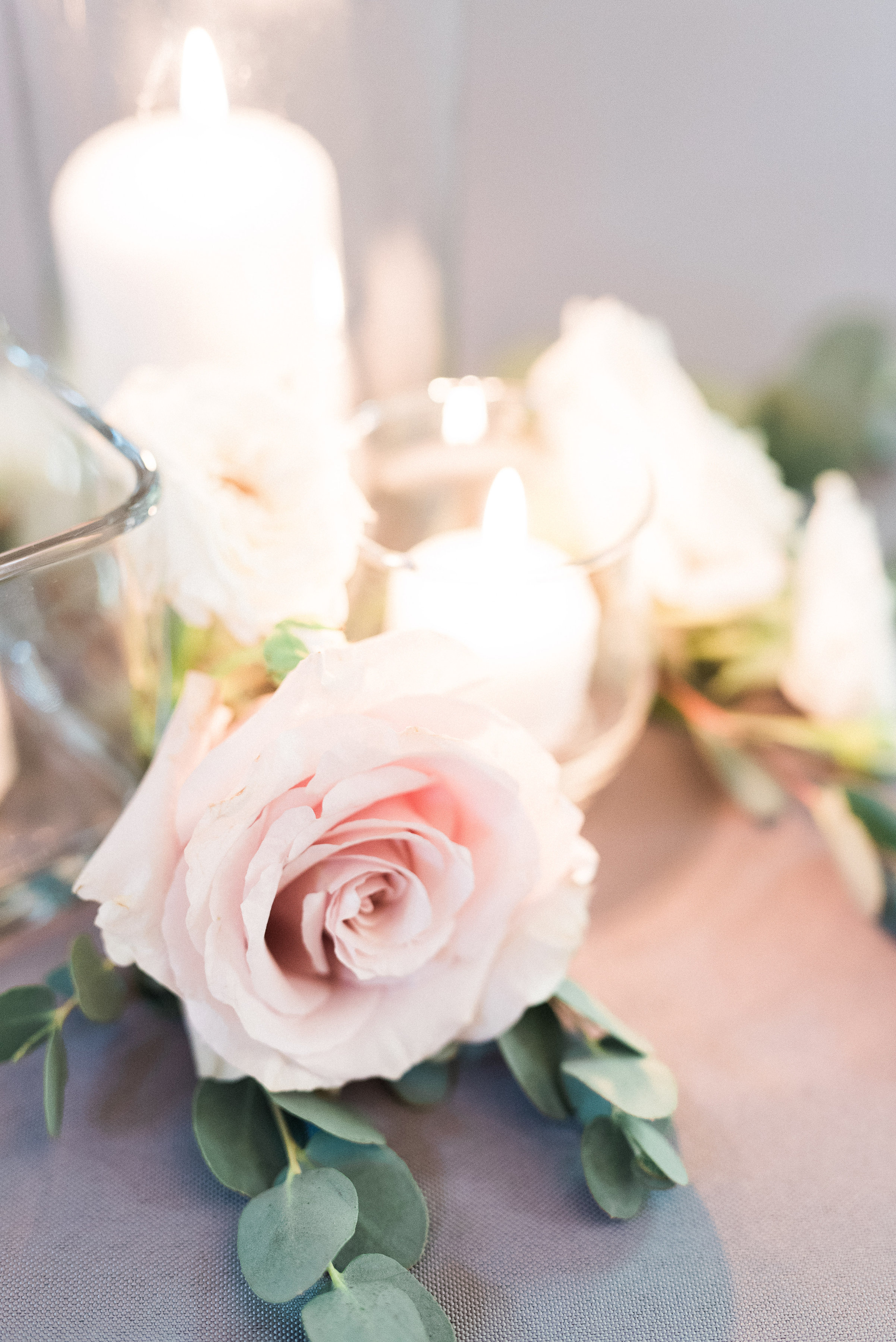 Blush and neutral floral accents for candles // Nashville Wedding Florist
