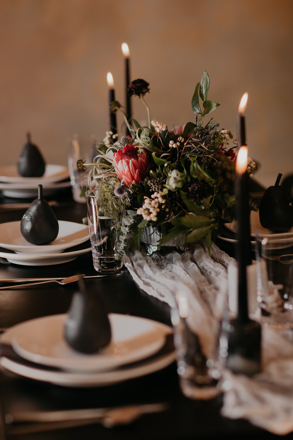 Wintry Wedding Inspiration--gray and deep red florals with texture // Nashville Florist