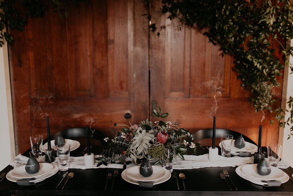 Winter Wedding Inspiration with marble, charcoal, black and gray color palette // Nashville Wedding Florist