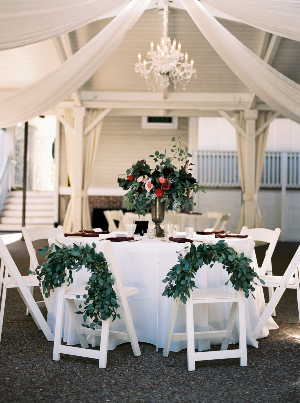 White Gazebo Wedding in Franklin, TN // Burgundy and Deep Red Floral Design