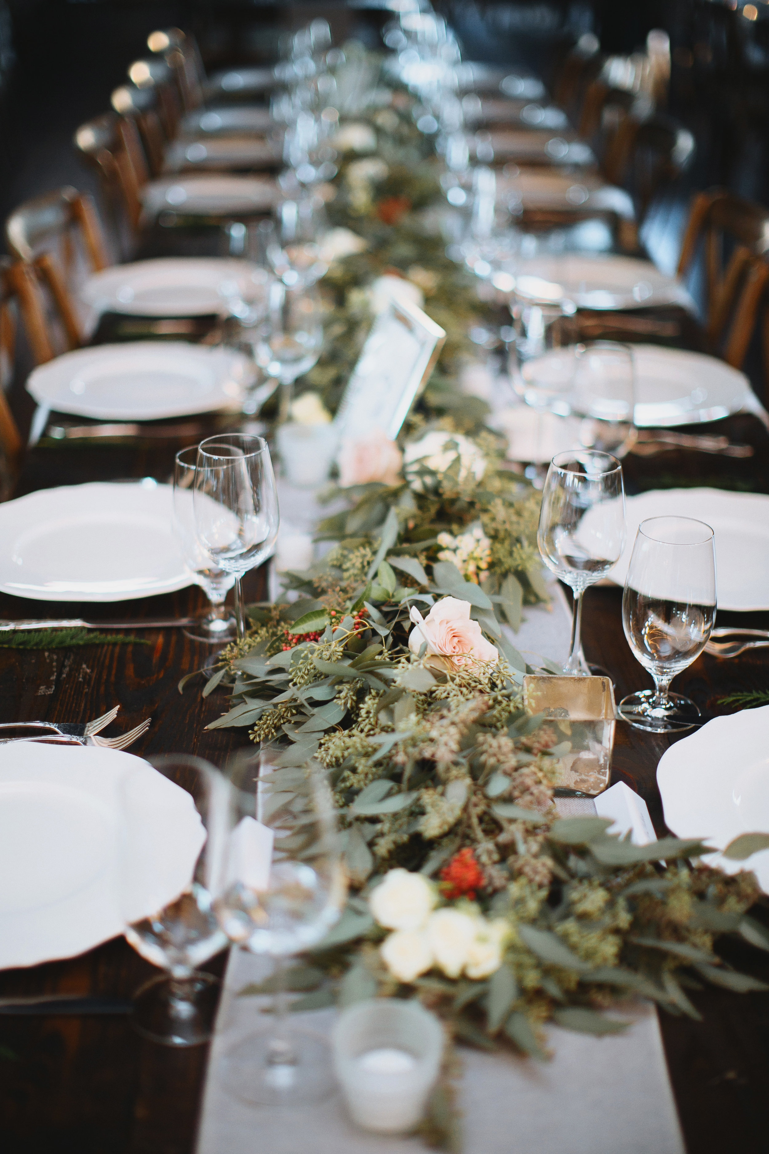 Eucalyptus greenery garland runner with flowers and berries // Nashville Wedding Floral Design