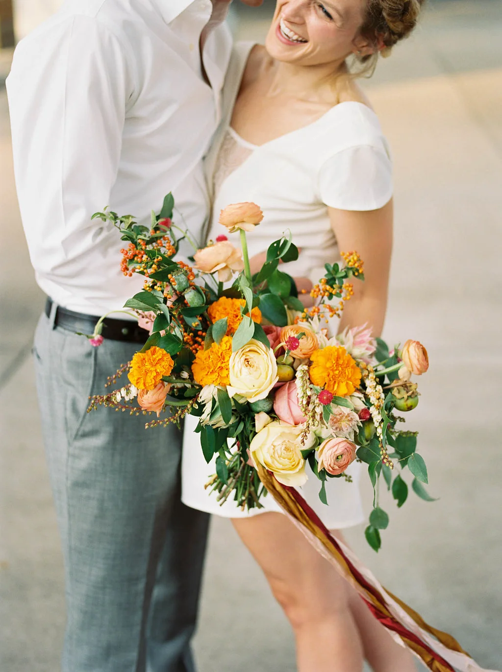 Retro elopement wedding inspiration with cheerful, colorful florals // Nashville Wedding Florist
