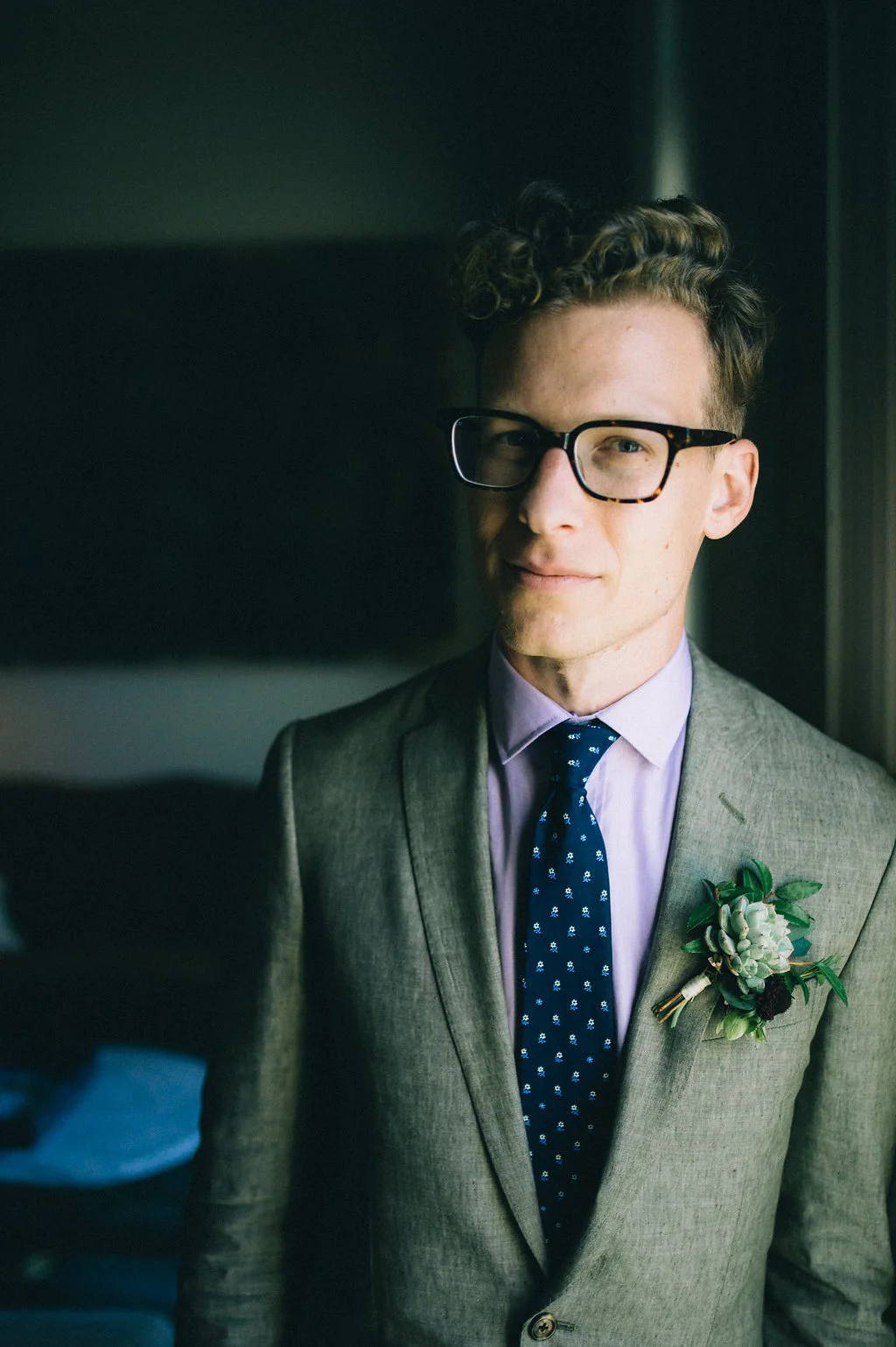 Succulent boutonniere. Dapper groom. Nashville Wedding Florist.