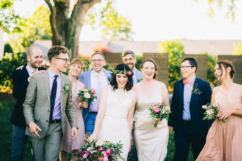 Joyful Mixed Gender Wedding Party with bright, summery florals // Southeastern Wedding Floral Design