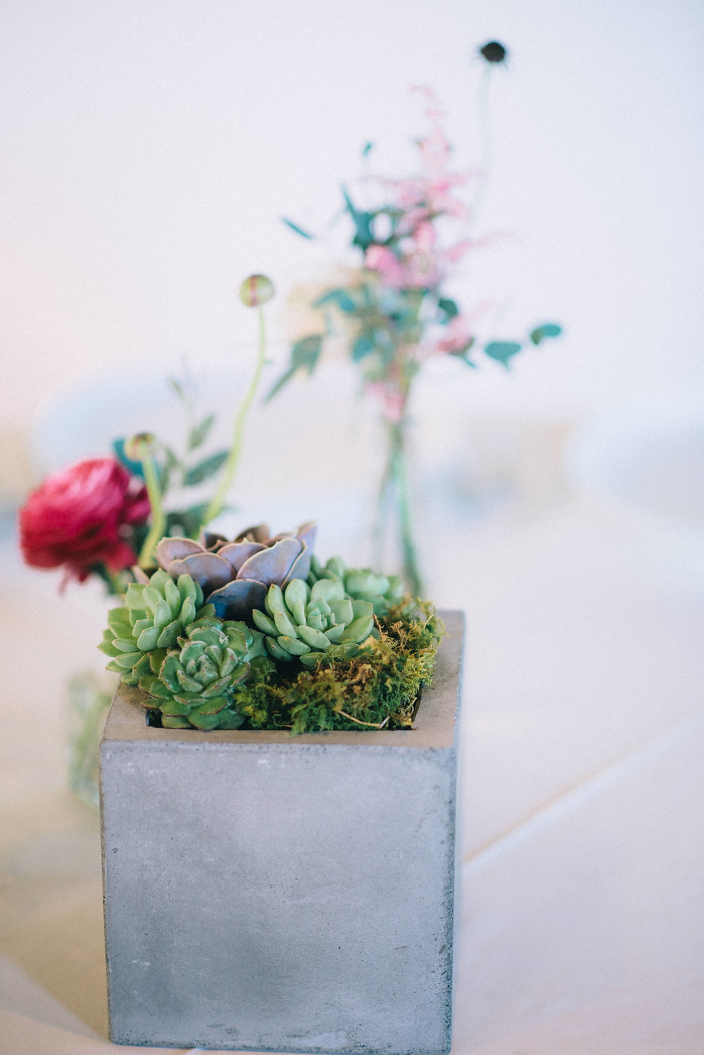 Stone box with succulents and moss centerpiece // Southeastern Wedding Floral Design