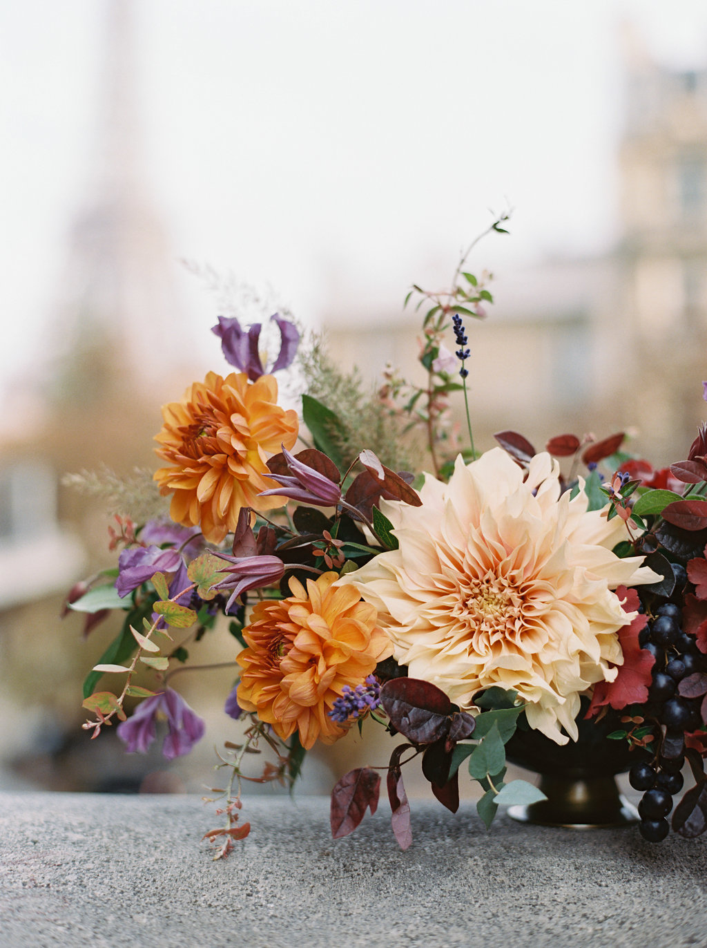 Paris Elopement Floral Design // Lush, untamed wedding flowers
