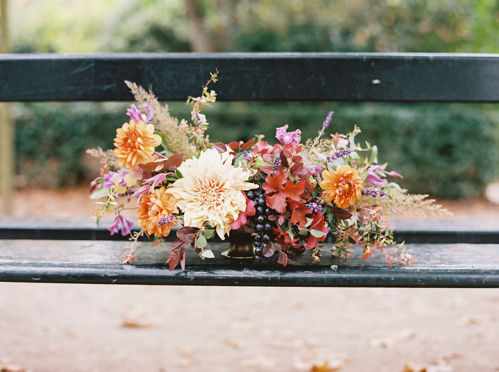 Organic, lush floral centerpiece with cafe au lait dahlias and French lavender // Paris Wedding Floral Design