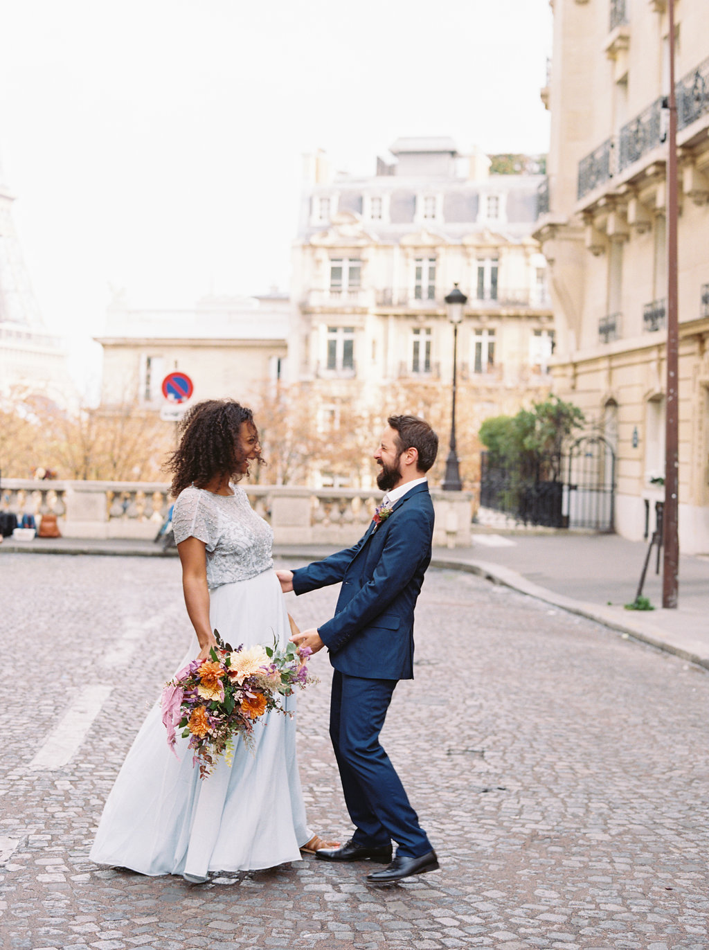 Paris Elopement in front of the Eiffel Tower // Lush, natural wedding flowers